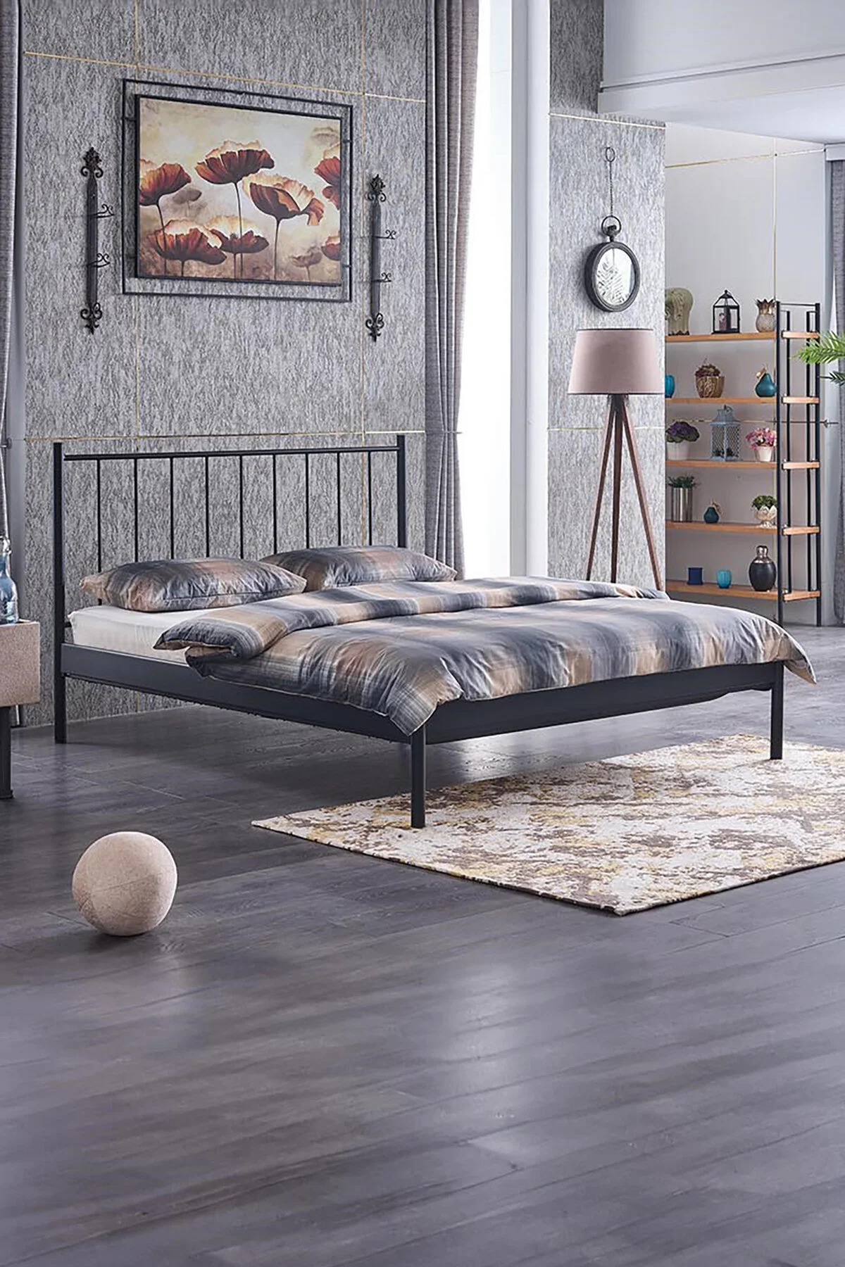 Unimet Falez-st Çift Kişilik Metal Karyola-siyah (YÜKSEK BAŞLIKLI) (AHŞAP LATALI)