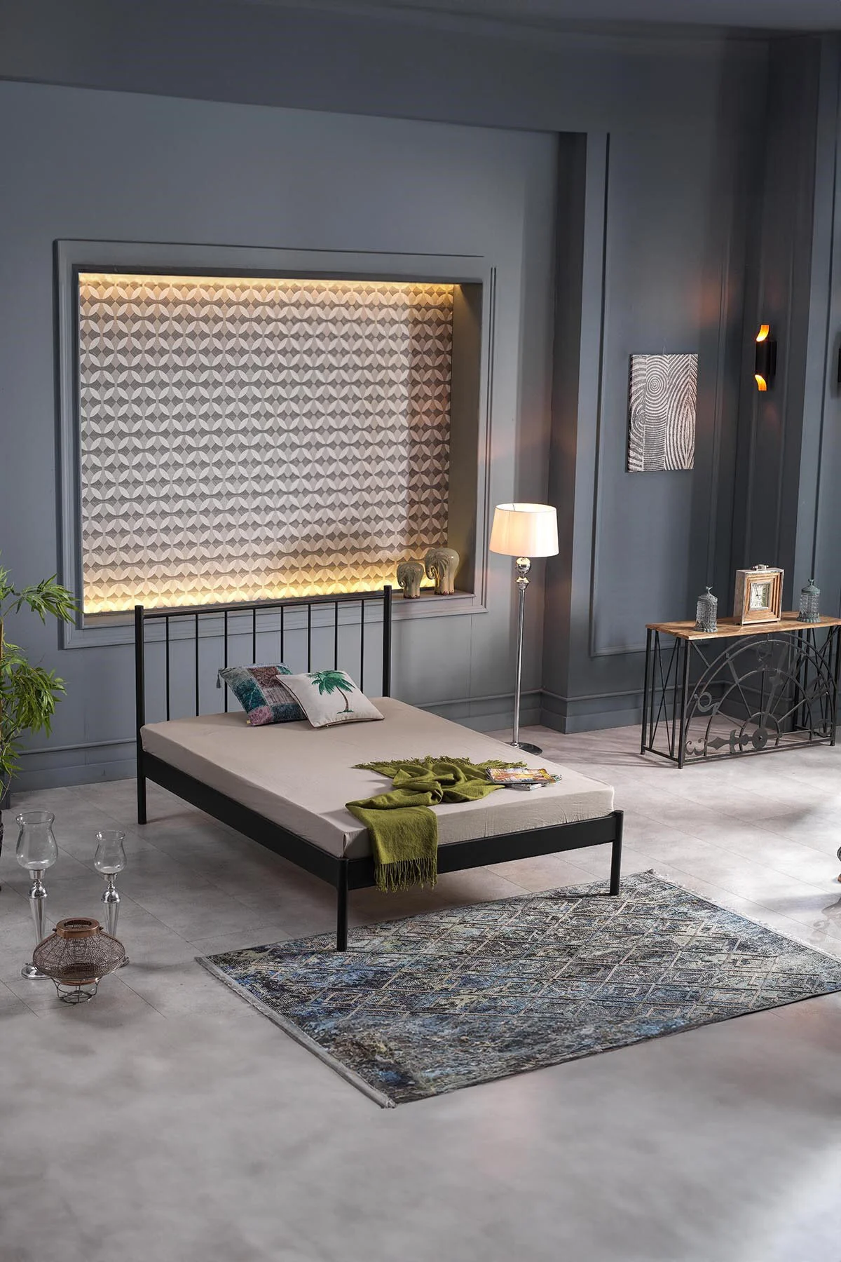 Unimet Falez-st Çift Kişilik Metal Karyola-siyah (YÜKSEK BAŞLIKLI) (AHŞAP LATALI)