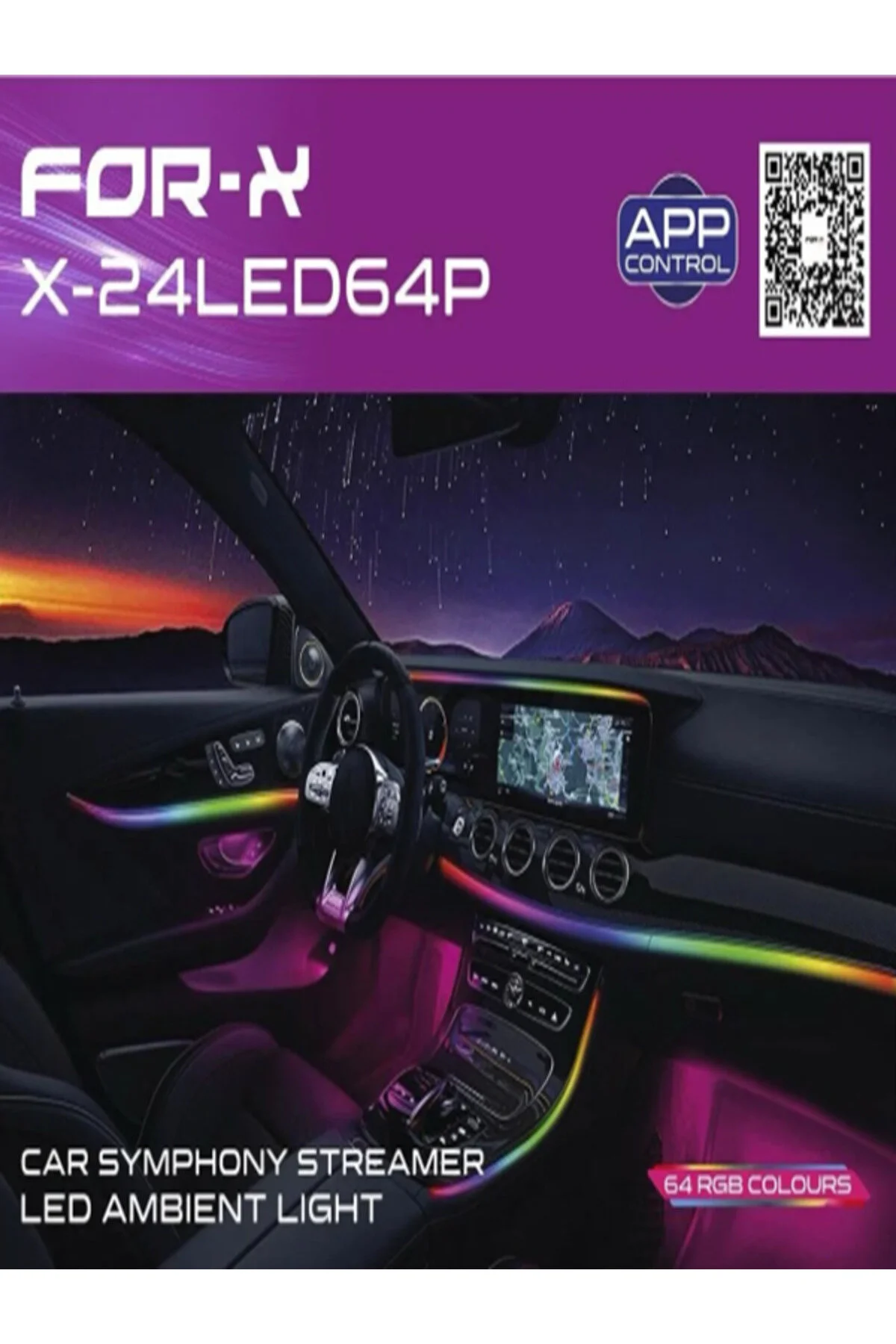 WAAWSTAR Araç içi Ambiyans Aydınlatma fF0rR-X X-24-led-64 Led Ambians Dynamic 64 Renk