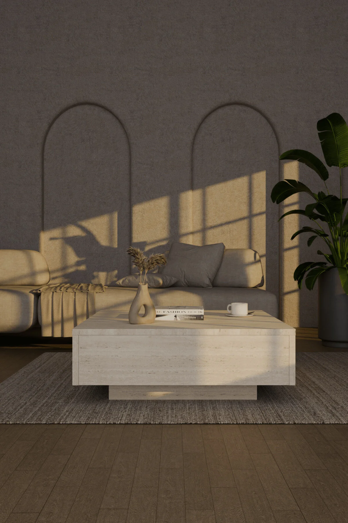 webotto 8 Nisay Led Işıklı Kare Orta Sehpa Uçan Yeni Nesil Modern Küp Sehpa Traverten Mermer Desen