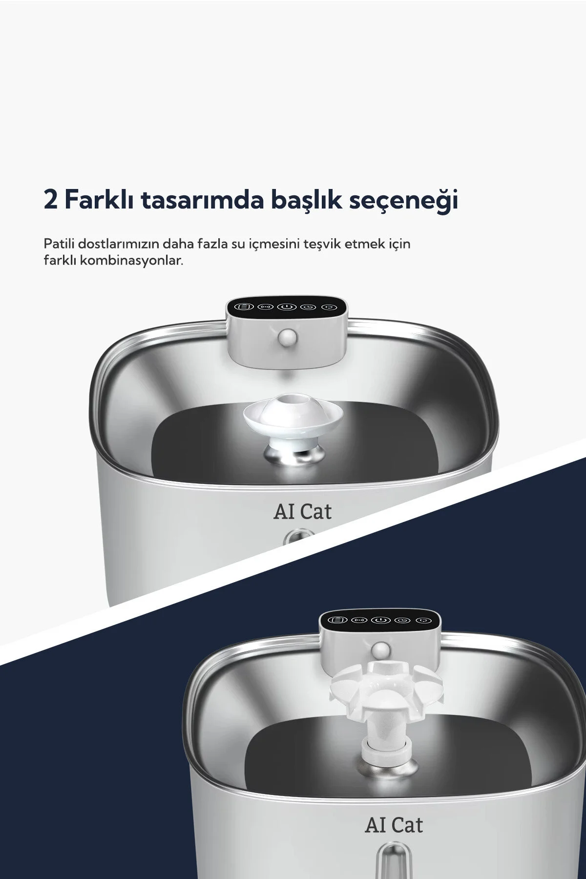 AI Cat Hydra Metal Kablosuz Sensörlü Akıllı Kedi Köpek Su Pınarı - Su Kabı - Paslanmaz Çelik & 60 Gün Şarj