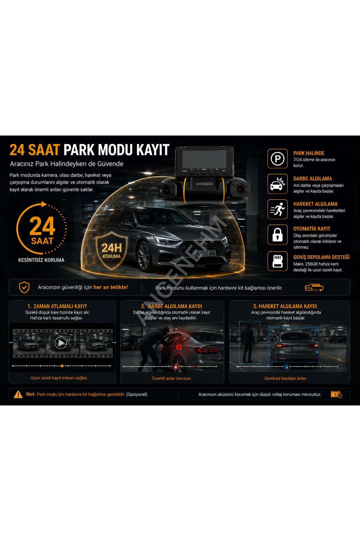 Angenehm 4 KAMERALI 4K Yapay Zekalı Plaka Okuma Full Donanımlı ve Full Paket 4K 2K 2K 2K Ultra Full HD Adas Gps Wifi G Sensör Gece Görüş Ön Arka Araç İçi ve Dışı Kamera