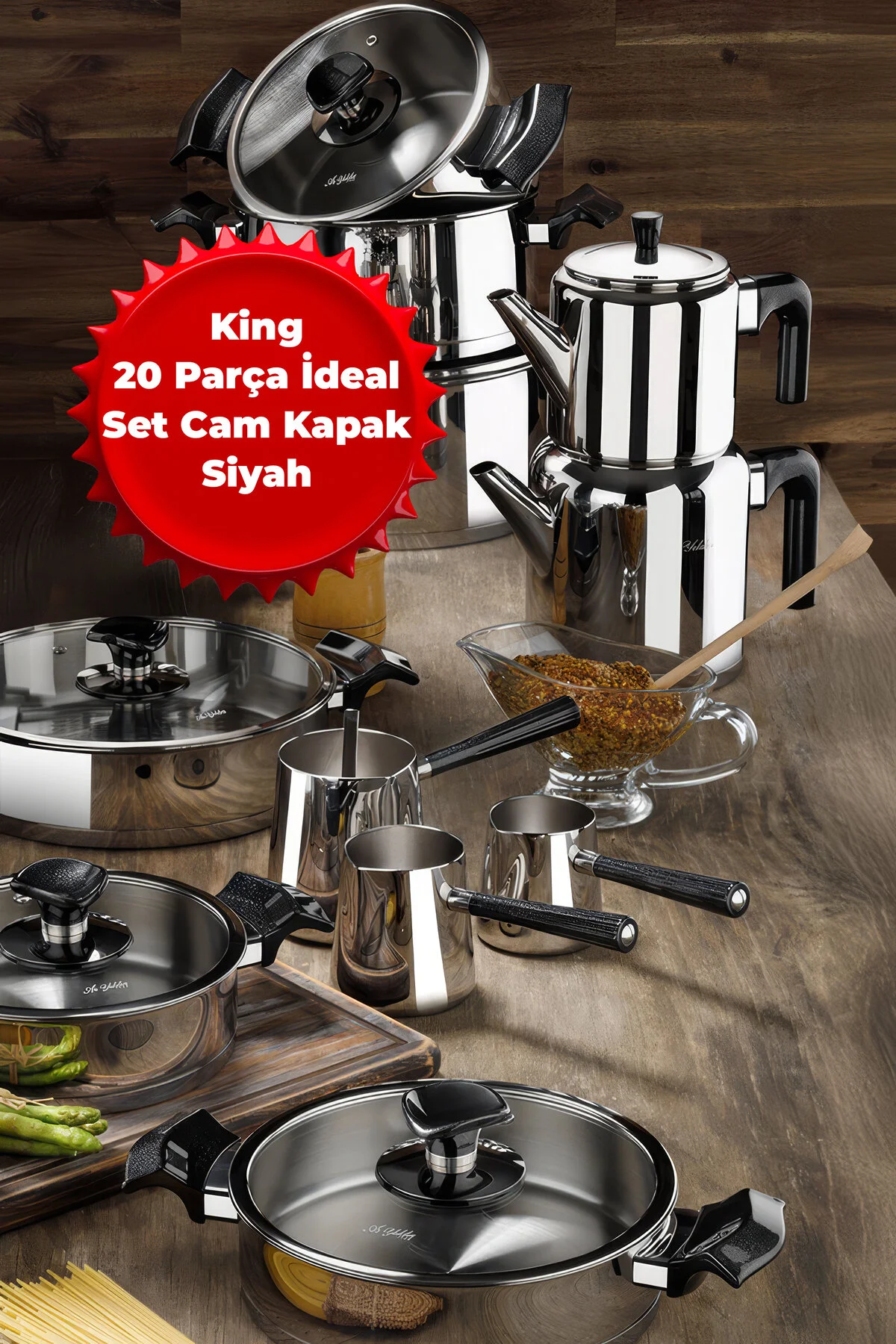 Aryıldız King 20 Parça Ideal Set Cam Kapak Siyah