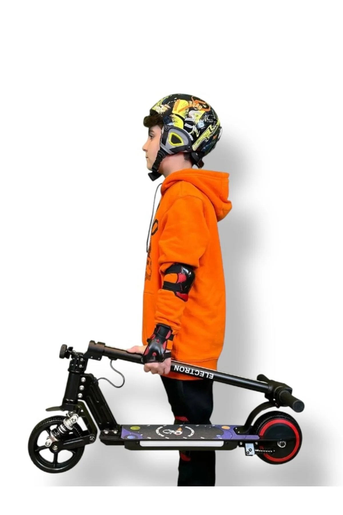 ASENASHOP Elektrikli Çocuk Amortisörlü Led'li Scooter 130 W ( Dizlik Ve Dirseklik Hediyeli)