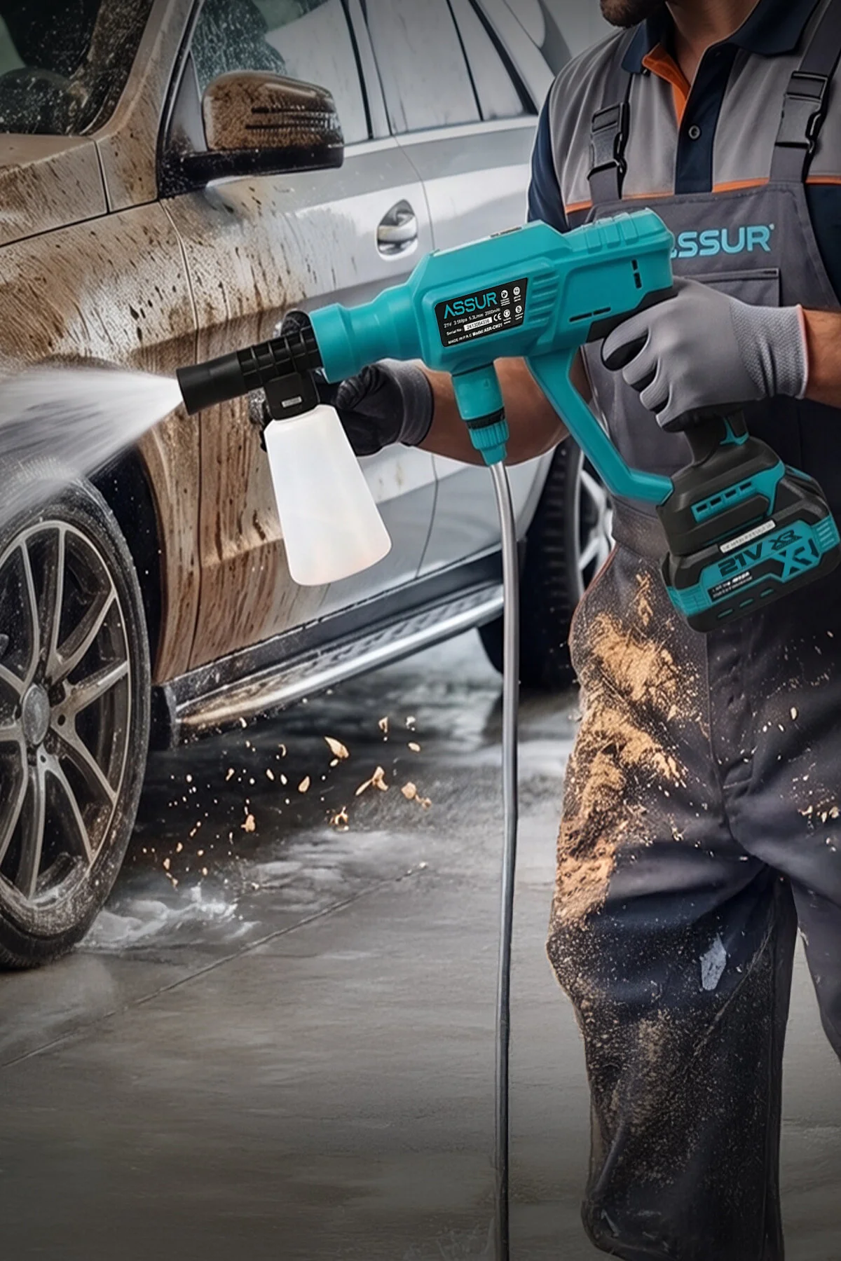 ASSUR 21V 2 BATARYA Kömürsüz Motor Dijital Ekranlı Yüksek Basınçlı Akülü Şarjlı Oto Araba Yıkama Makinesi