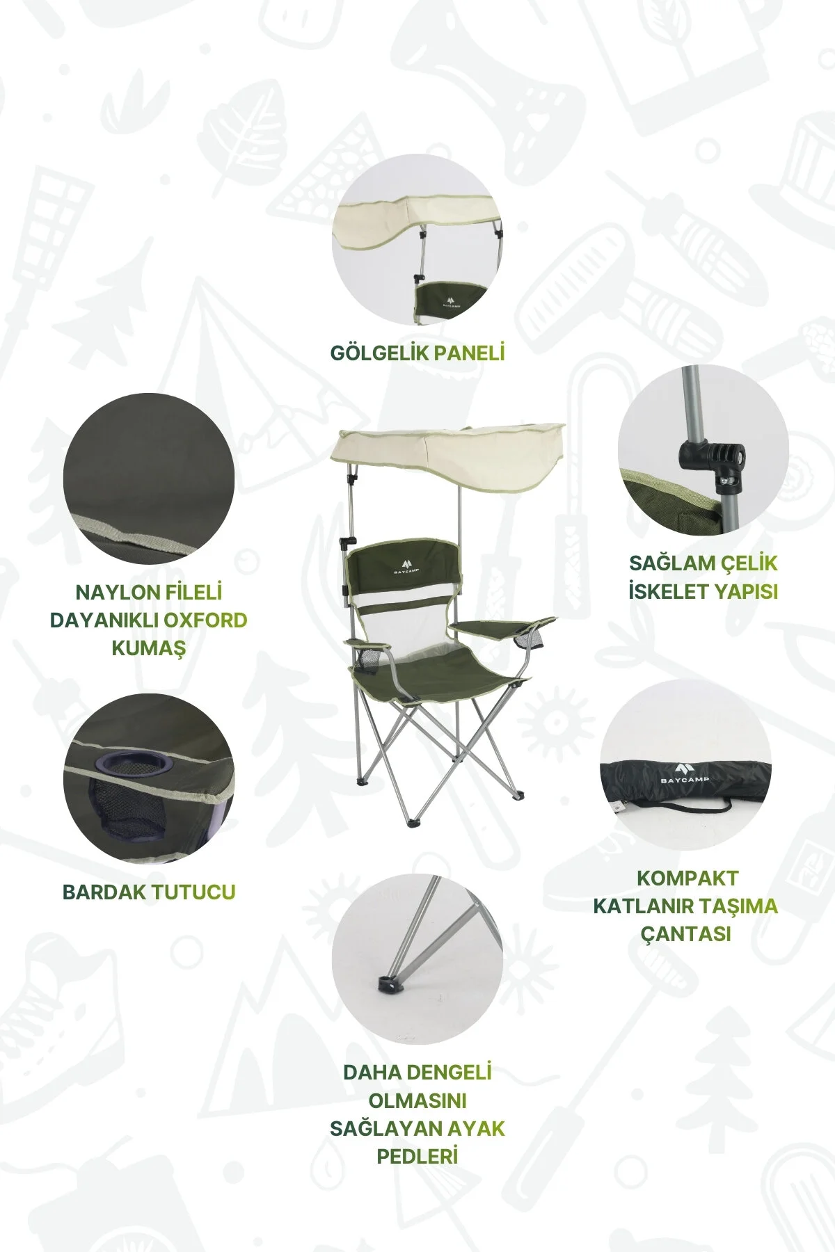 Baycamp Olympos Gölgelikli Katlanır Kamp Sandalyesi
