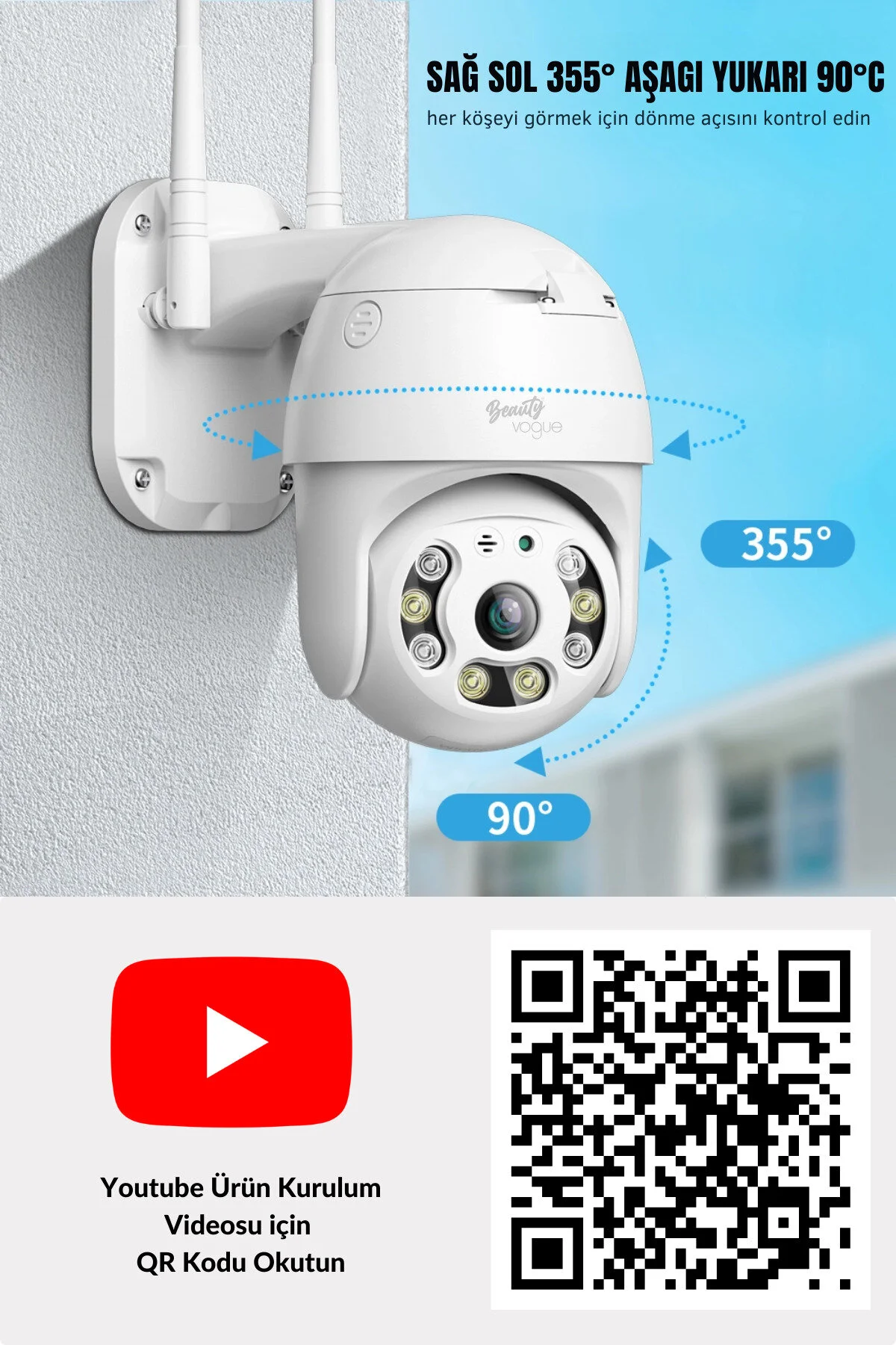 Beauty Vogue Kablosuz WiFi Kamera, dış mekan, Hareket Algılama/En İyi Gece Görüşü/Su Geçirmez CCTV Kamera