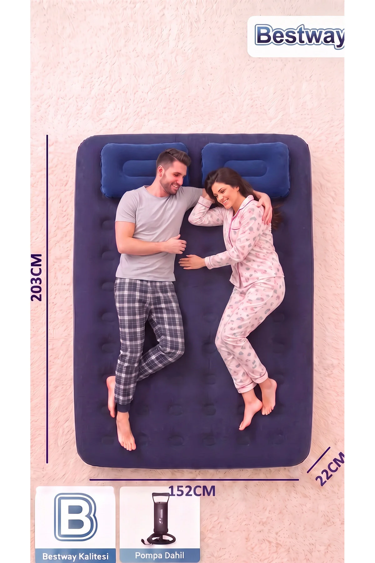 Bestway 67374 Şişme Yatak Yastıklı Ve Pompalı 203X152X22 cm