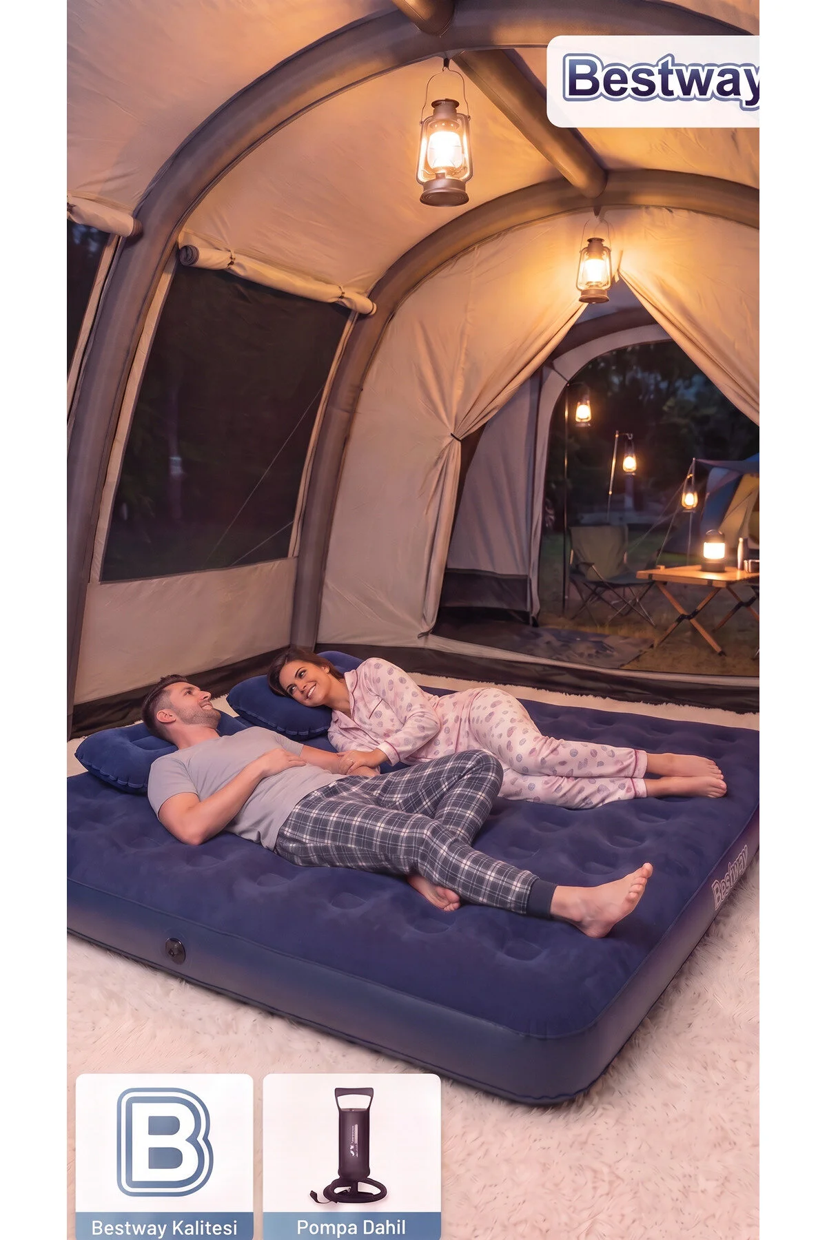 Bestway 67374 Şişme Yatak Yastıklı Ve Pompalı 203X152X22 cm