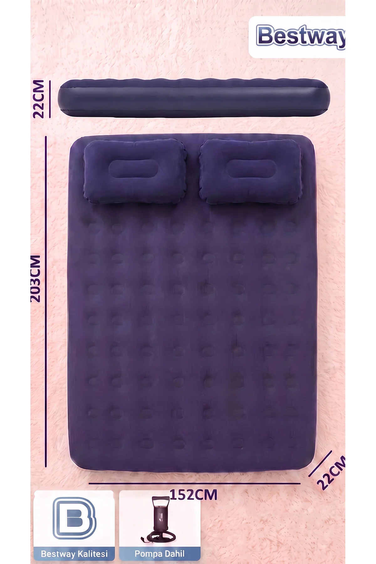 Bestway 67374 Şişme Yatak Yastıklı Ve Pompalı 203X152X22 cm