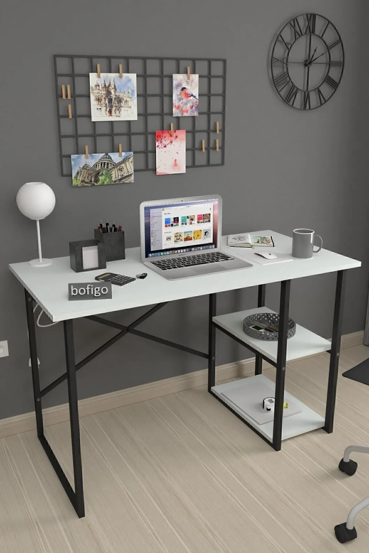 Bofigo 60x120 Cm 2 Raflı Çalışma Masası Bilgisayar Masası Ofis Ders Yemek Masası Kafka Beyaz