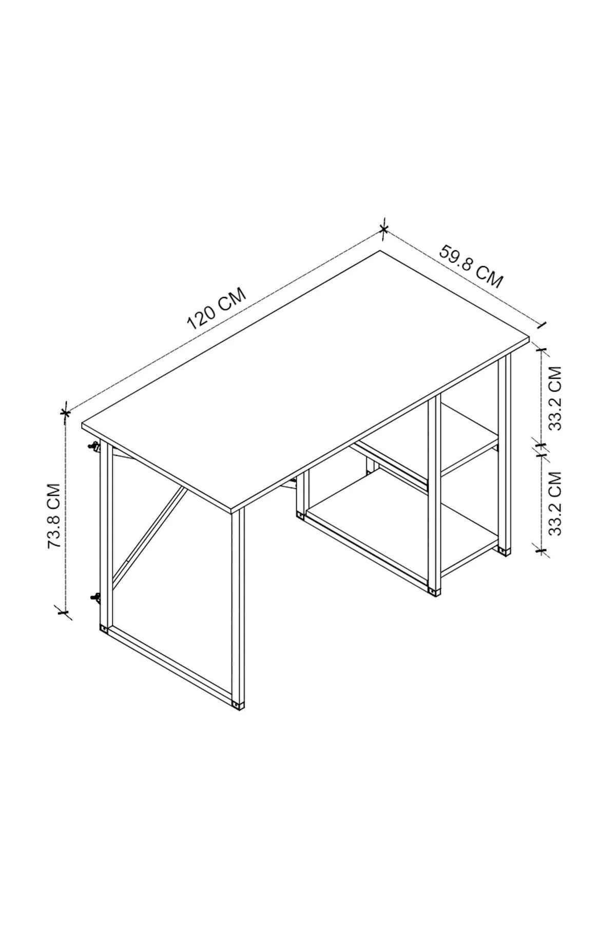 Bofigo 60x120 Cm 2 Raflı Çalışma Masası Bilgisayar Masası Ofis Ders Yemek Masası Kafka Beyaz