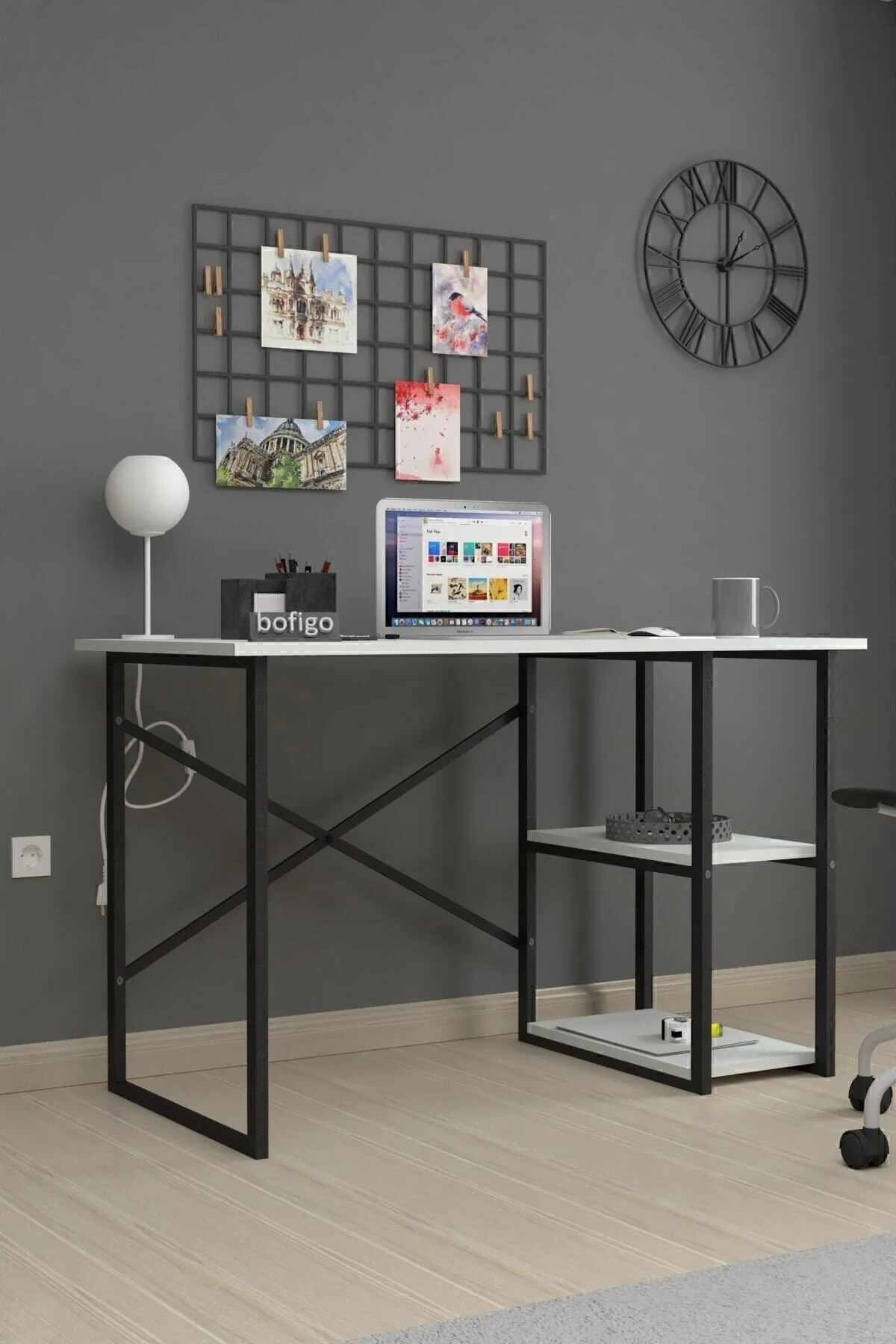 Bofigo 60x120 Cm 2 Raflı Çalışma Masası Bilgisayar Masası Ofis Ders Yemek Masası Kafka Beyaz