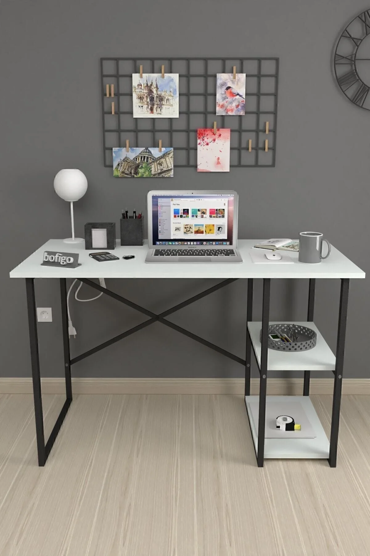 Bofigo 60x120 Cm 2 Raflı Çalışma Masası Bilgisayar Masası Ofis Ders Yemek Masası Kafka Beyaz