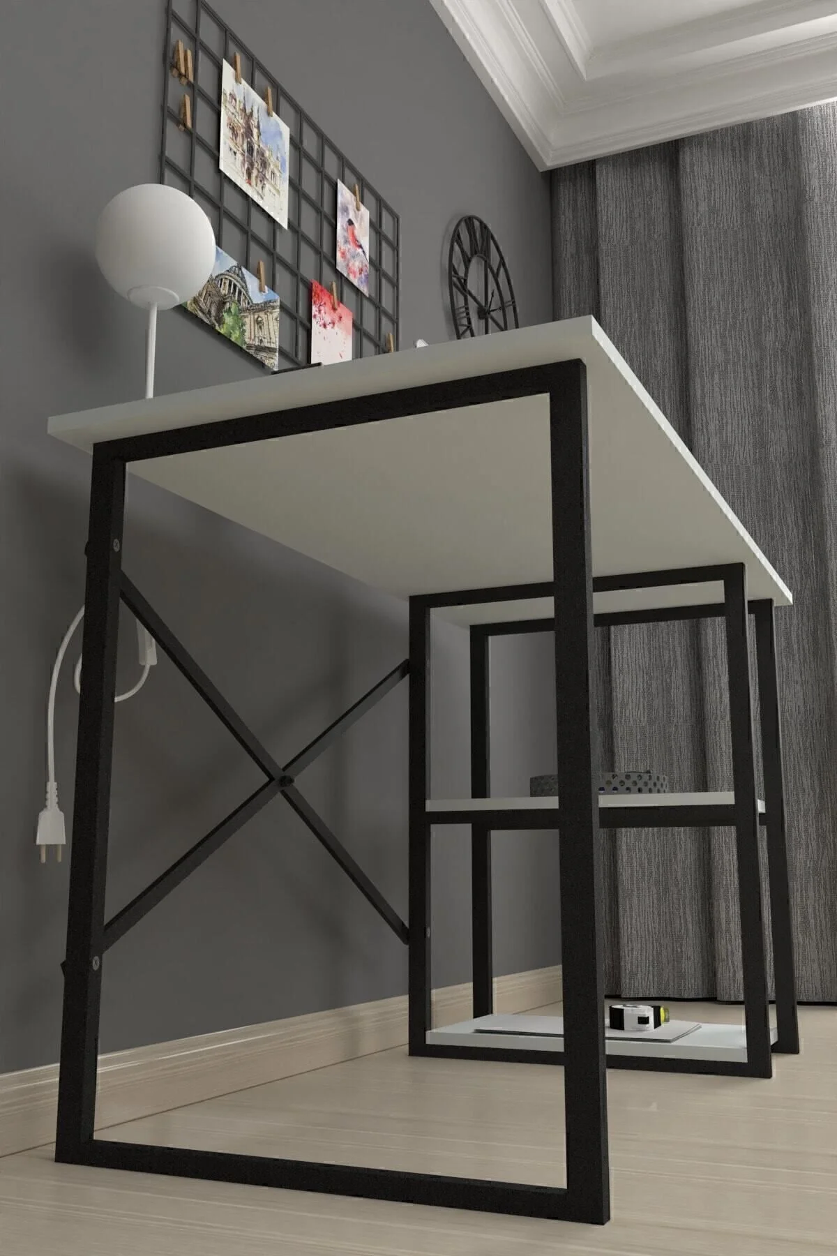 Bofigo 60x120 Cm 2 Raflı Çalışma Masası Bilgisayar Masası Ofis Ders Yemek Masası Kafka Beyaz