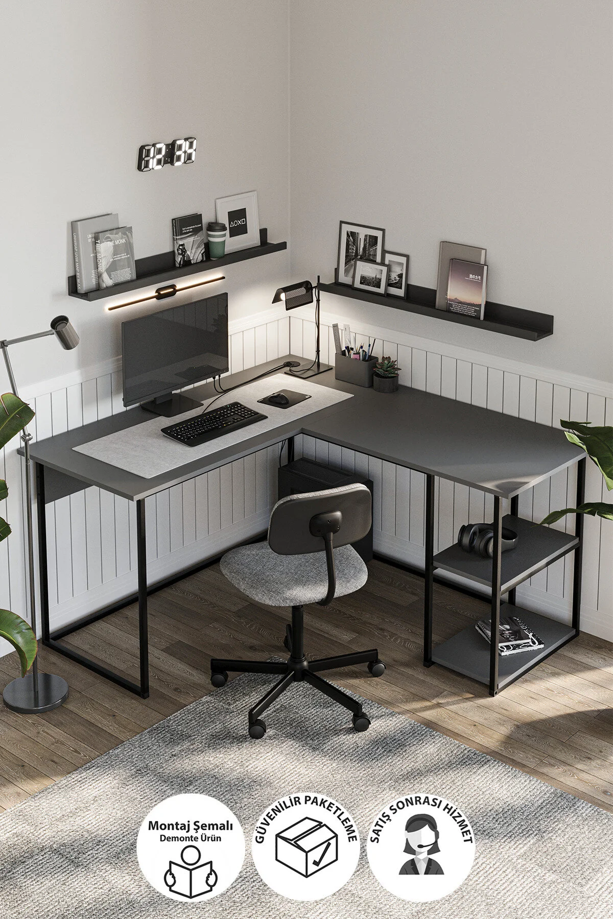 Bofigo Çalışma Masası Ofis Masası Köşe Masa Bilgisayar Masası Odin Antrasit