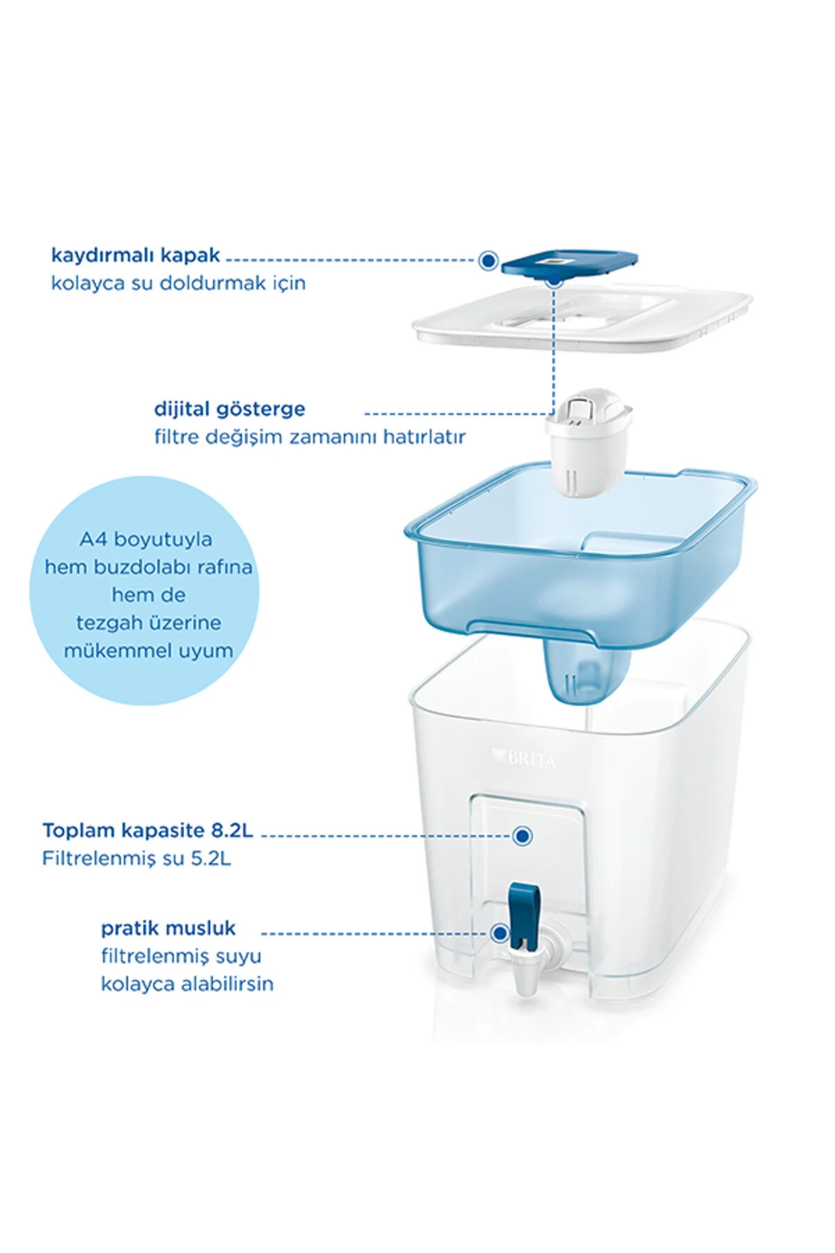 BRITA Flow 1x MAXTRA PRO Pure Performance Filtreli Su Arıtma Sebili (8,2L)