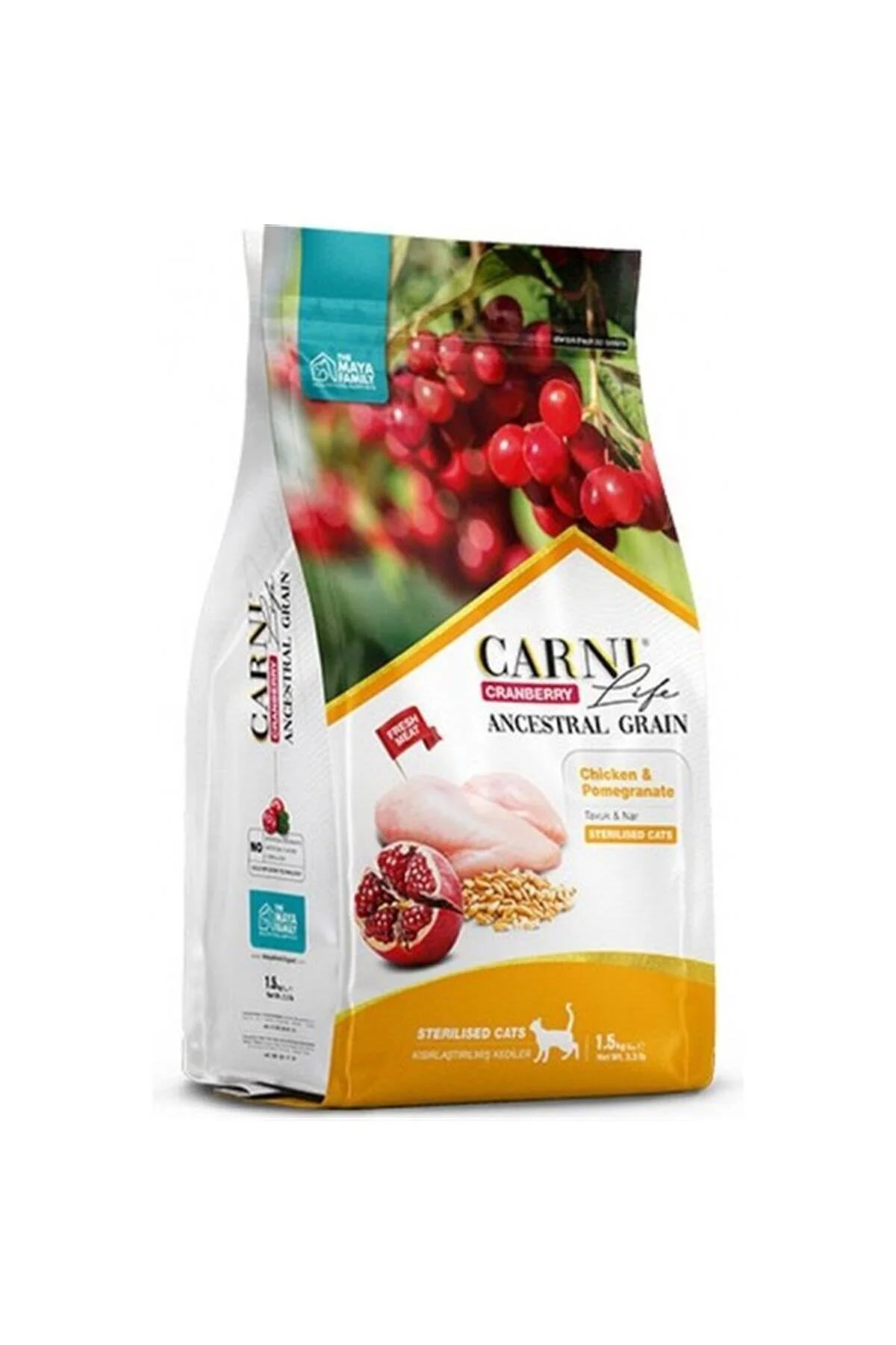 CARNİ LİFE Az Tahıllı Tavuk Nar Ve Kızılcıklı Kısırlaştırılmış Yetişkin Kedi Maması 10 Kg