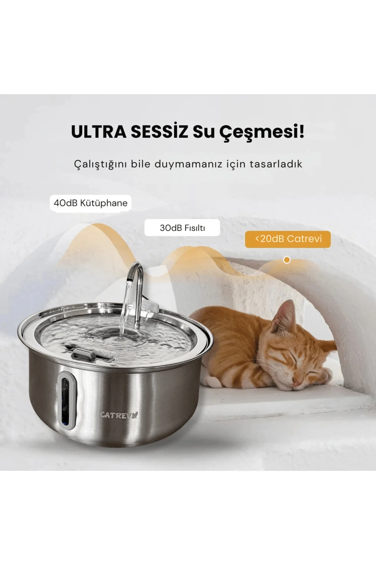 Catrevi 4 L Paslanmaz Çelik Su Pınarı Kedi Köpek Premium Su Çeşmesi Ultra Sessiz Su Sebili 4 Filtre Hediye