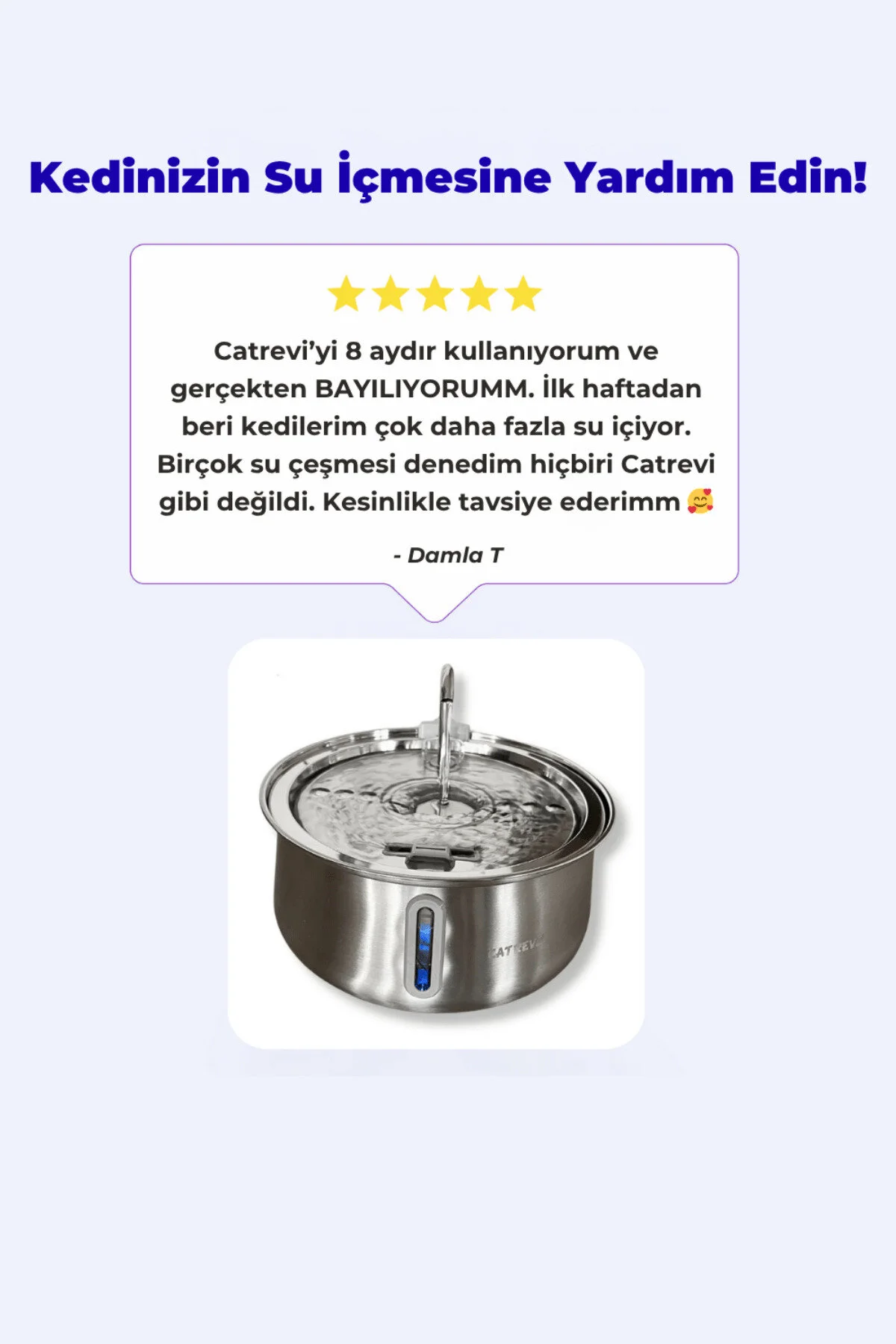 Catrevi 4 L Paslanmaz Çelik Su Pınarı Kedi Köpek Premium Su Çeşmesi Ultra Sessiz Su Sebili 4 Filtre Hediye