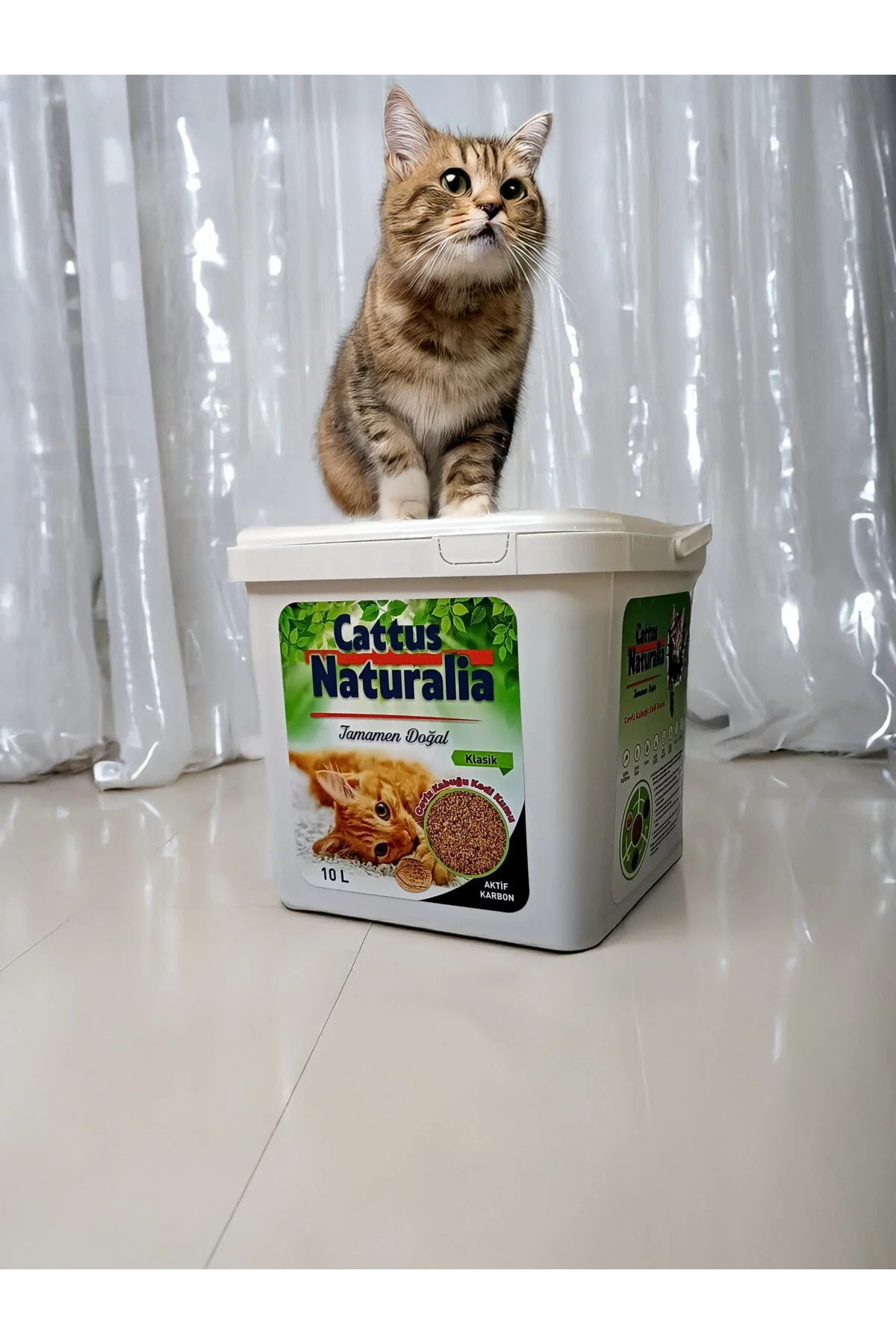 Cattus Naturalia Aktif Karbonlu Klasik Ceviz Kabuğundan Yapılmış Doğal Kedi Kumu 3'lü; %100 Organik, Tozsuz, Kokusuz