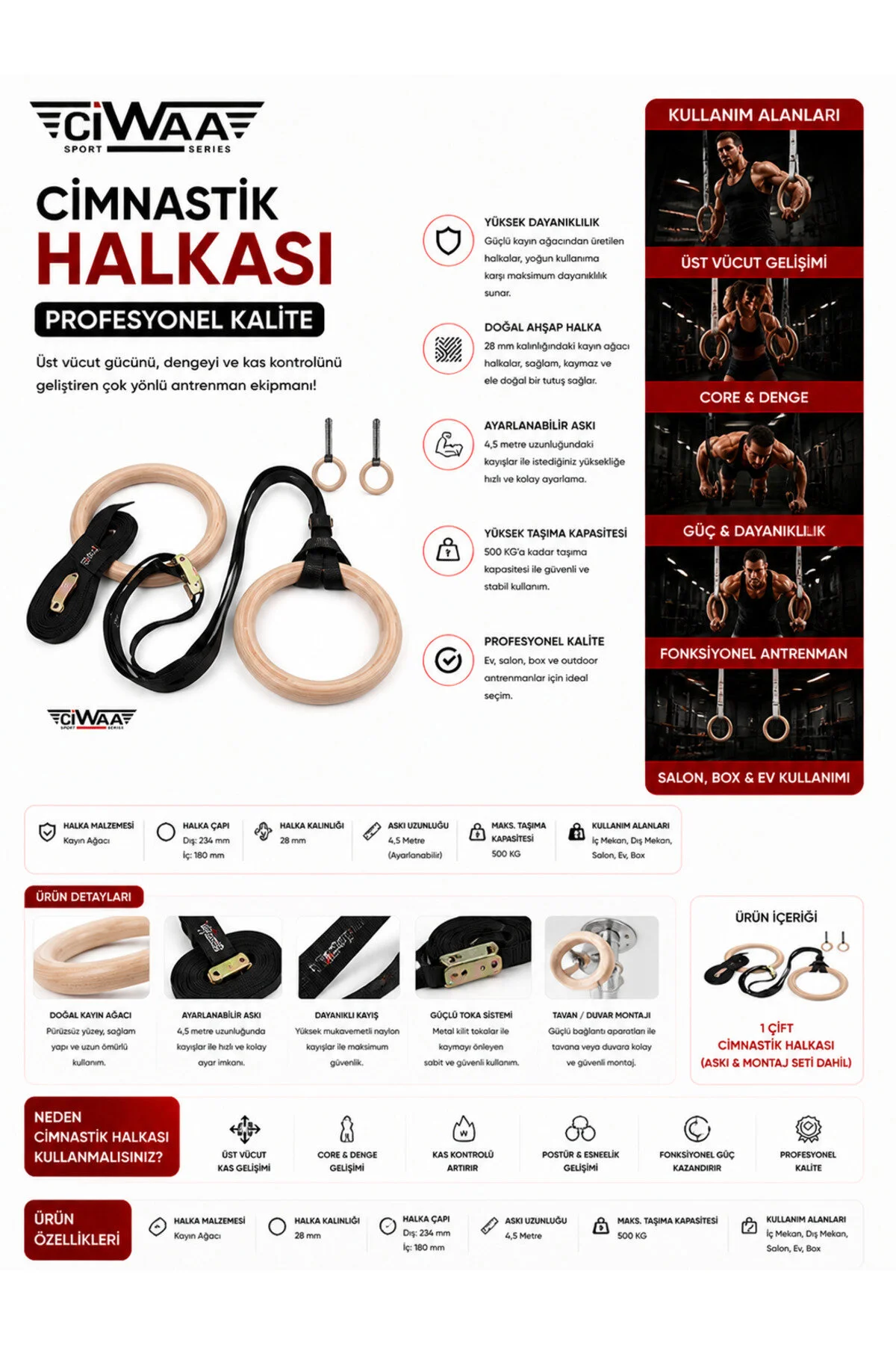 Ciwaa Jimnastik Halkası Barfiks Halkası