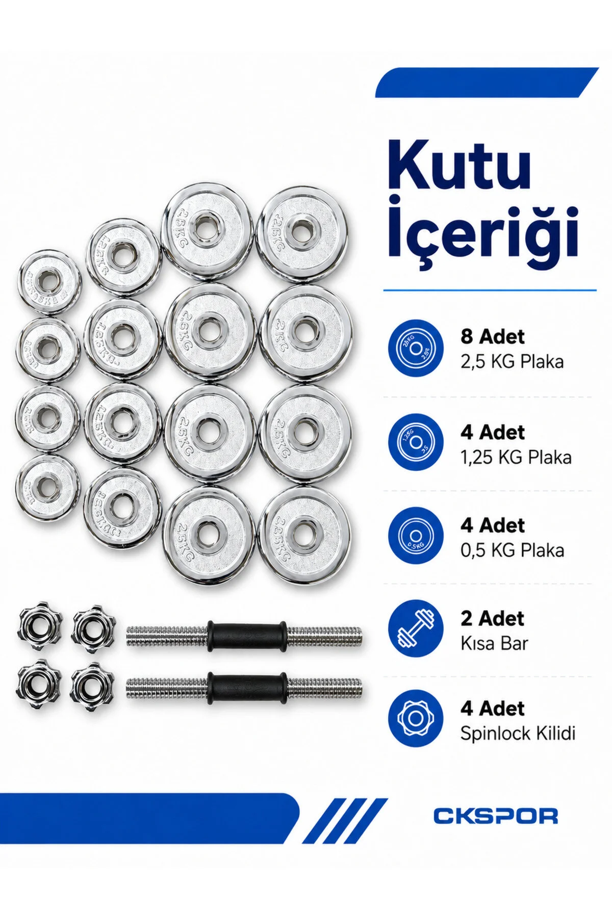 CKSpor 30 Kg Krom Dumbell Seti Çantalı Döküm Plaka Dambıl Seti CKS420