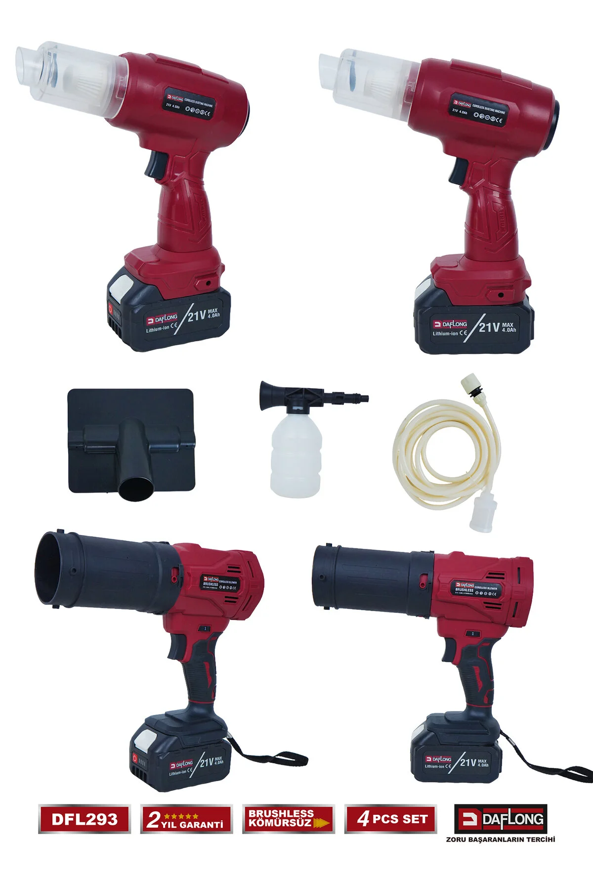 Daflong 4'LÜ ARAÇ KİTİ SÜPÜRGE+ŞARJLI POLİSAJ+HAVA ÜFLEME+ ARAÇ YIKAMA DFL-293