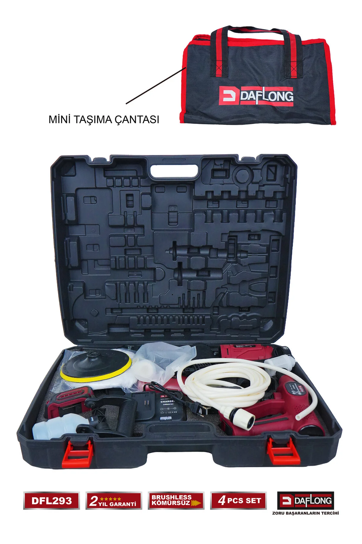 Daflong 4'LÜ ARAÇ KİTİ SÜPÜRGE+ŞARJLI POLİSAJ+HAVA ÜFLEME+ ARAÇ YIKAMA DFL-293