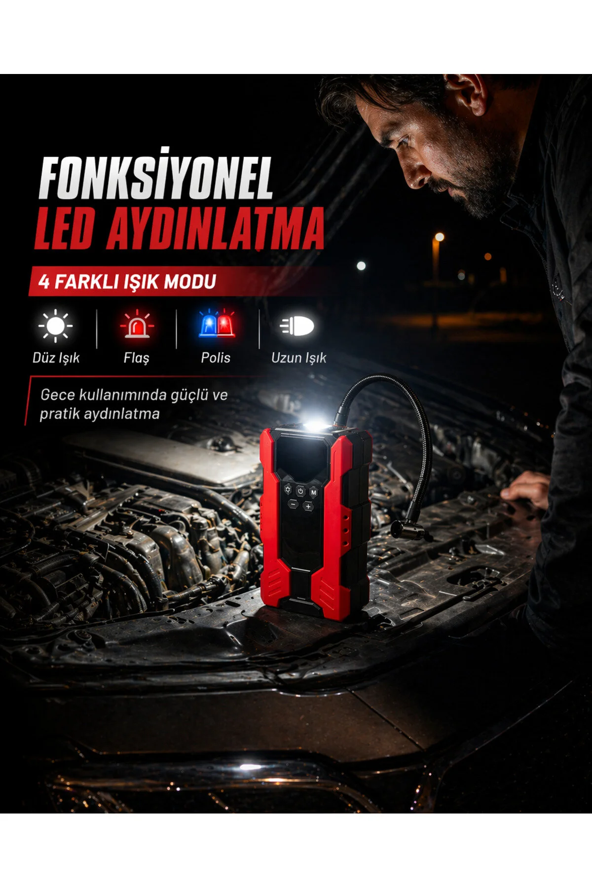 Daflong 4'Ü 1 ARADA ŞARJLI 150 PSİ YÜKSEK BASINÇLI LASTİK ŞİŞİRME AKÜ ATEŞLEYİCİ LED IŞIK