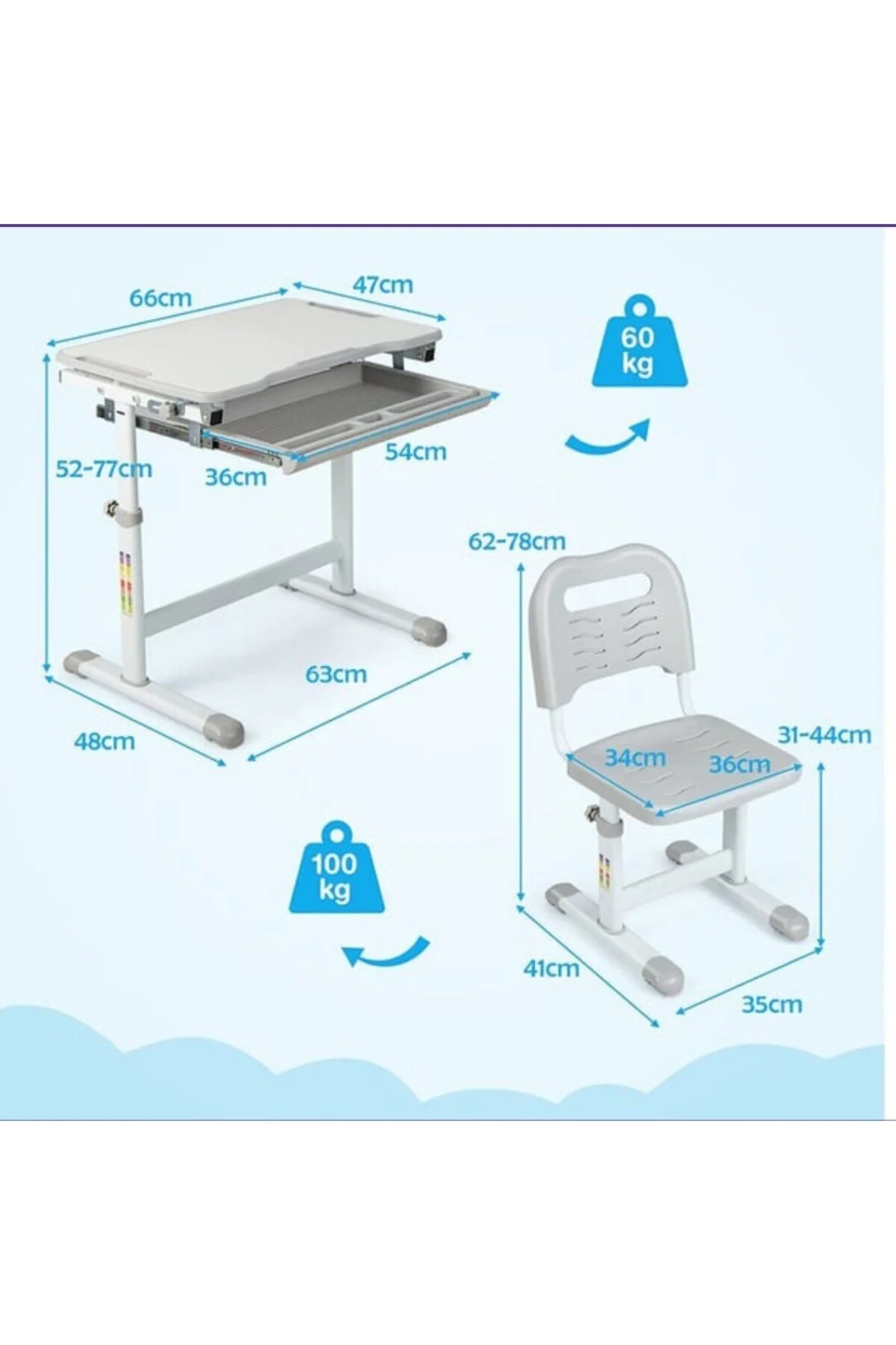Digitus Ayarlanabilir Ergonomik Çocuk Aktivite Masası (3-10 Yaş-GRİ)