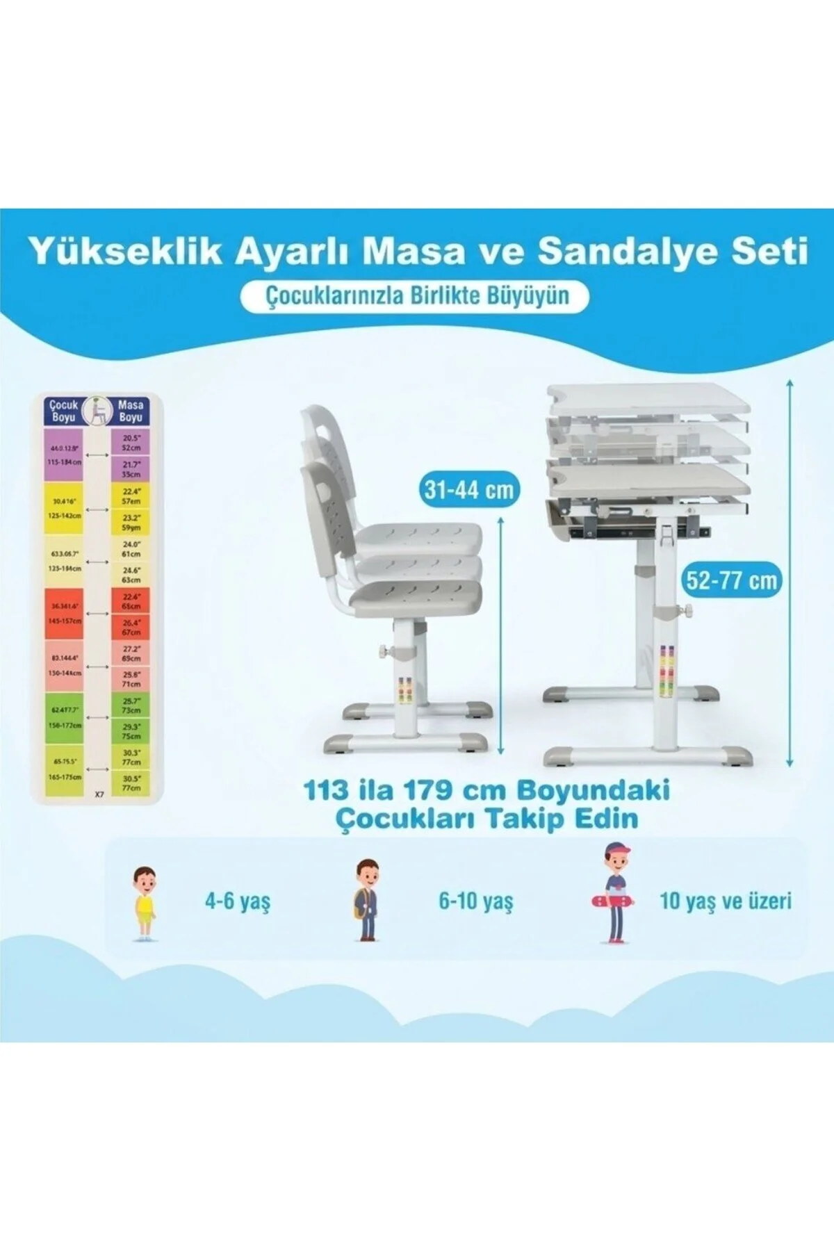 Digitus Ayarlanabilir Ergonomik Çocuk Aktivite Masası (3-10 Yaş-GRİ)