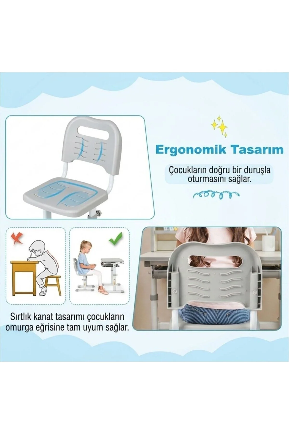 Digitus Ayarlanabilir Ergonomik Çocuk Aktivite Masası (3-10 Yaş-GRİ)