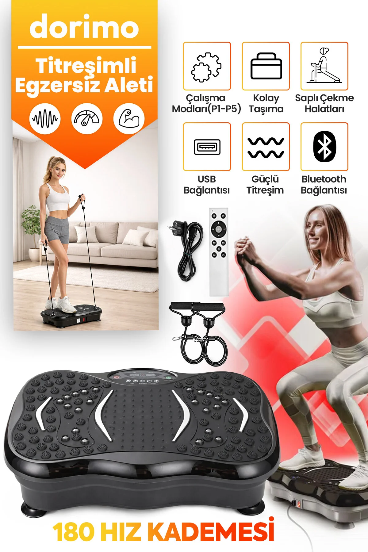 Dorimo Vibro 3D Titreşimli Egzersiz Platformu 180 Seviyeli Bluetooth Hoparlörlü Fitness Plate Evde Spor