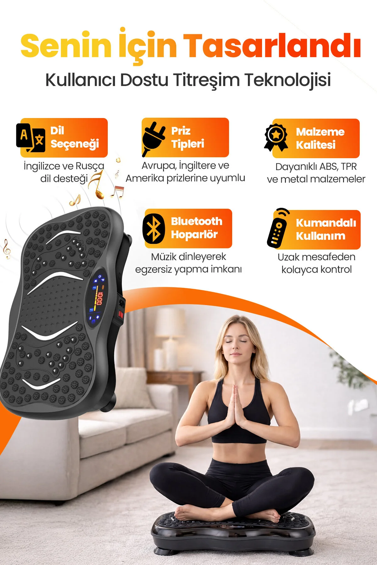 Dorimo Vibro 3D Titreşimli Egzersiz Platformu 180 Seviyeli Bluetooth Hoparlörlü Fitness Plate Evde Spor