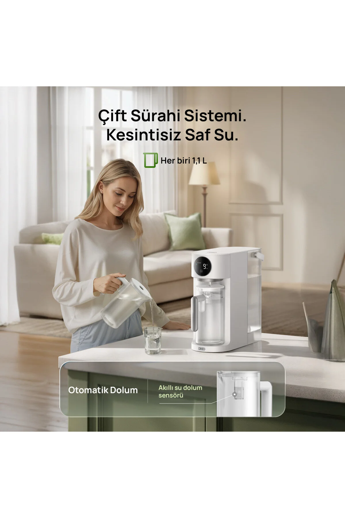 Dreo Water Filter 115 Su Arıtma Cihazı, 7 Aşamalı RO , 5L Tanklı, TDS Ölçerli, Kurulumsuz