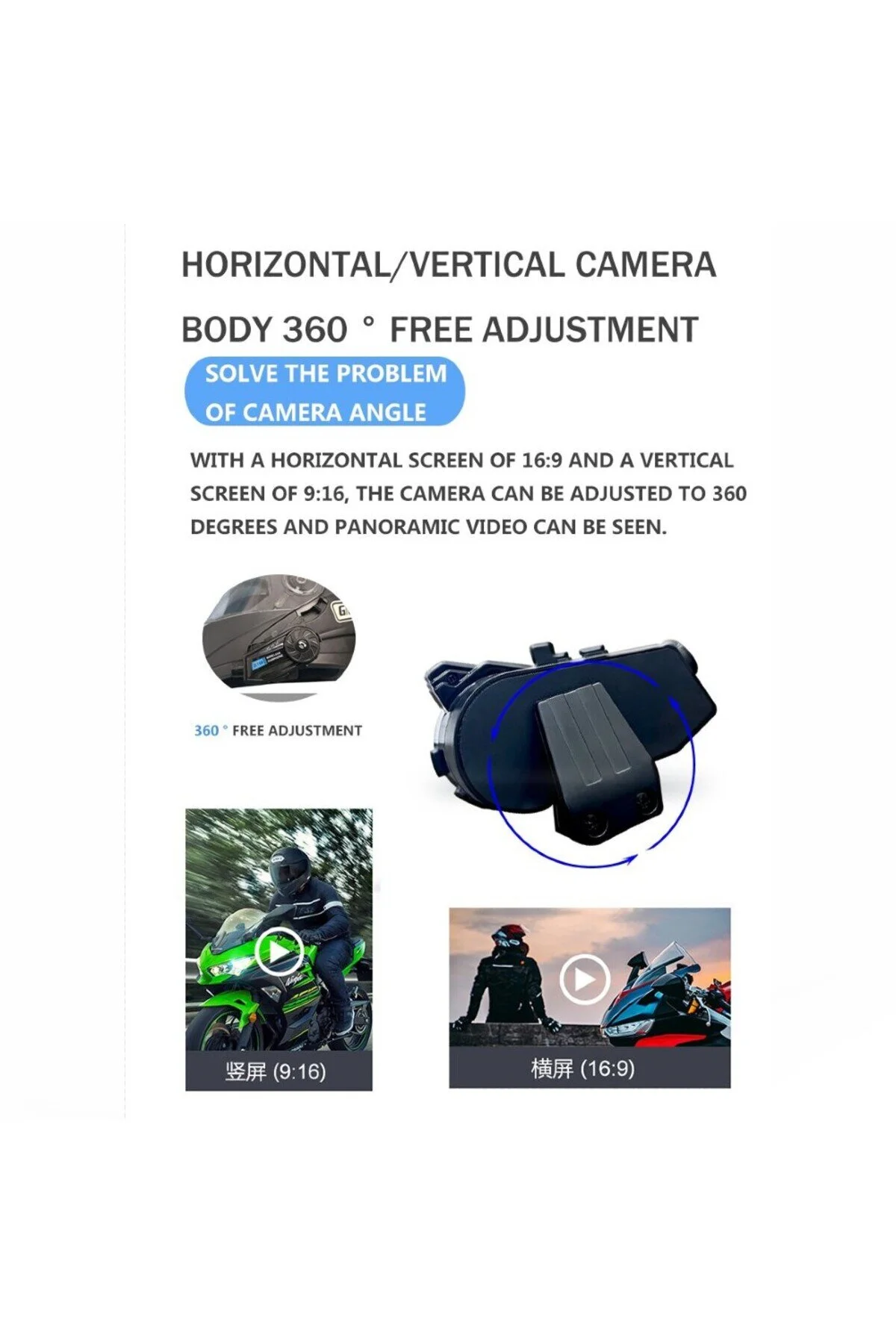 Dynego Intercom Kameralı Motosiklet Bluetooth Kask Kulaklık Ses Kontrolü 1080p Video Kayıt Videolu Interkom