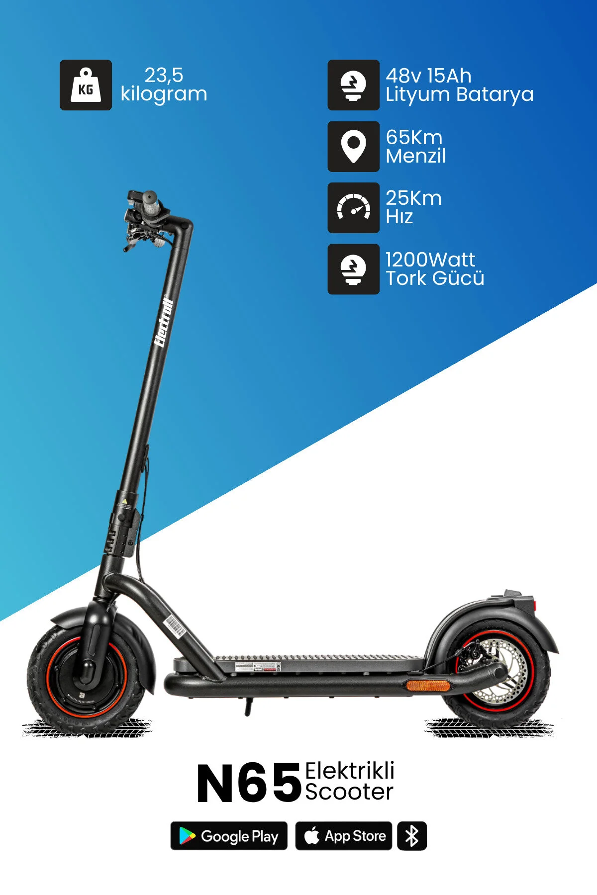 ELECTROLL N65 Elektrikli Scooter 1200 Watt Yenilikçi Teknoloji, Zarif Tasarım, Üstün Konfor, Güvenli Sürüş