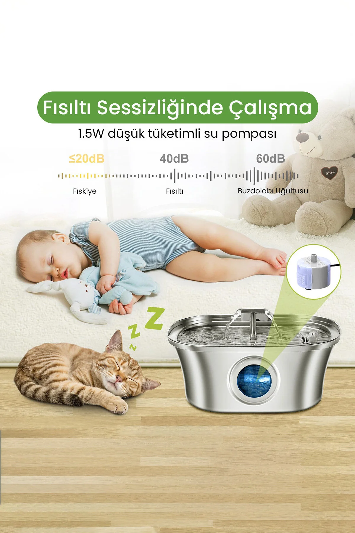 Electron 3.2 L Çiftli Paslanmaz Çelik Kedi Köpek İçin Otomatik Su Pınarı Su Çeşmesi Su Sebili Sessiz Pompalı