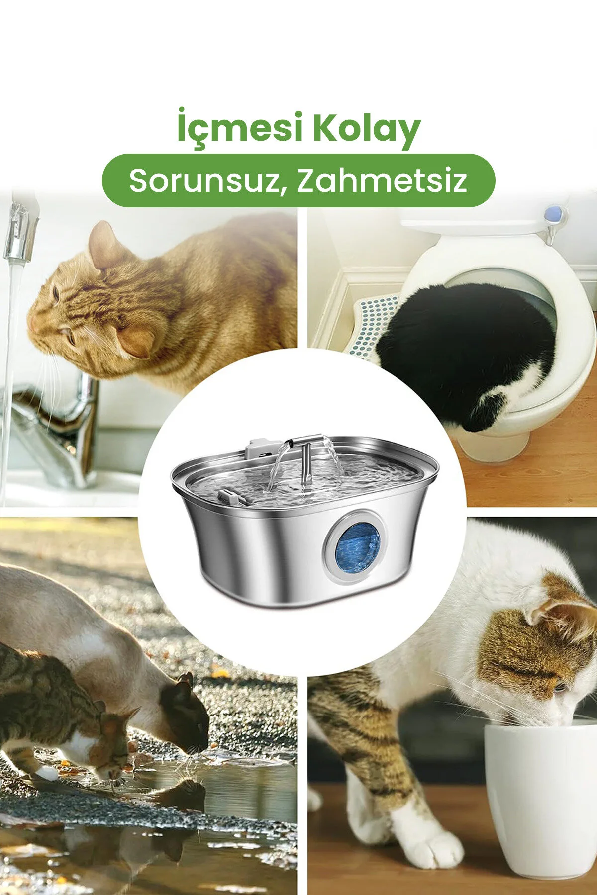 Electron 3.2 L Çiftli Paslanmaz Çelik Kedi Köpek İçin Otomatik Su Pınarı Su Çeşmesi Su Sebili Sessiz Pompalı
