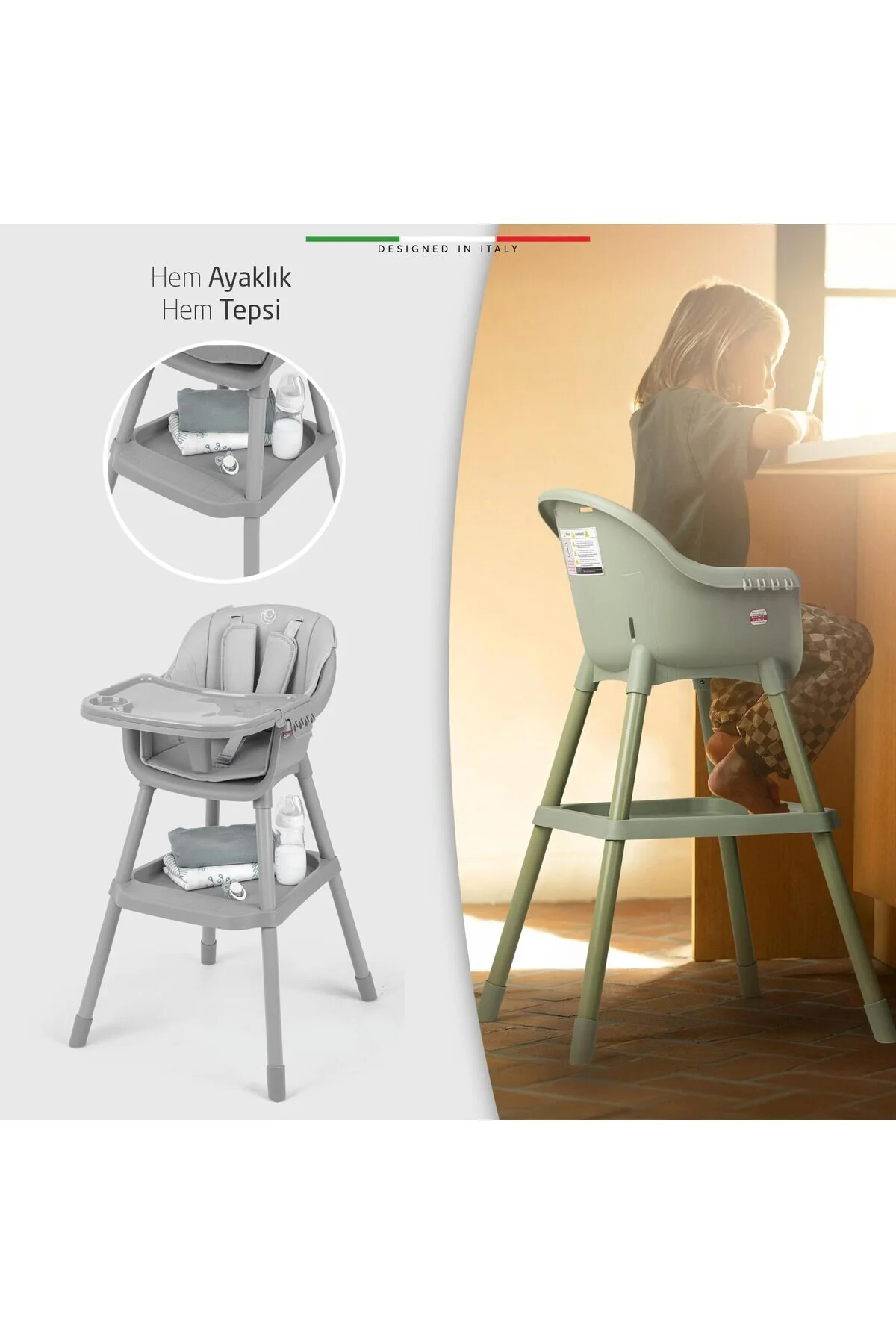Elele Misto 2 4in1 Bebek Mama Sandalyesi ve Mama Oturağı İç Pedli Yeşil