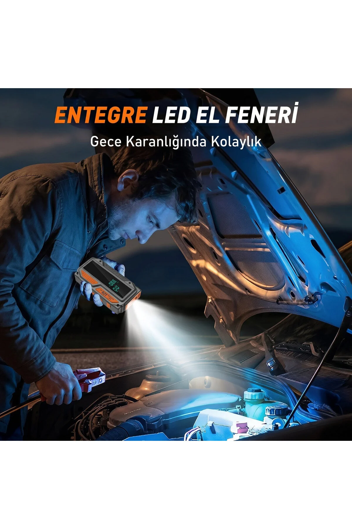 Enshall 10.000mAh Jump Starter Akü Takviyeli 1000A Tepe Akımlı Araç Lastik Şişirme Hava Kompresörü