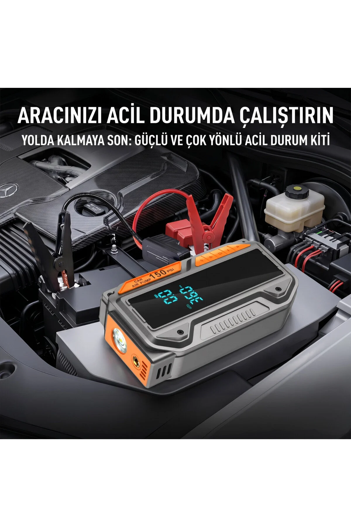 Enshall 10.000mAh Jump Starter Akü Takviyeli 1000A Tepe Akımlı Araç Lastik Şişirme Hava Kompresörü