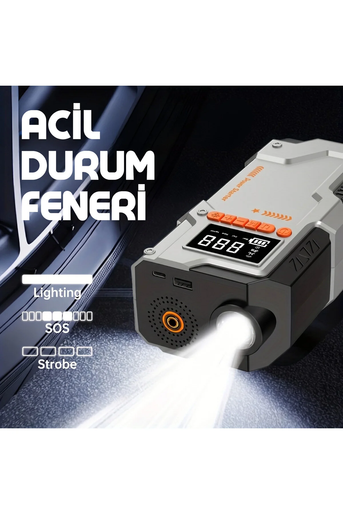 Enshall HARVOX 12000mAh 4’ü 1 Arada Akü Takviye Cihazı 150 PSI Kompresör Lastik Şişirme Pompası Led Işıklı Powerbank Özellikli Acil Durum 1000A Akü Takviye Cihazı Araç Motor Lastik Şişirme Hava Kompresörü