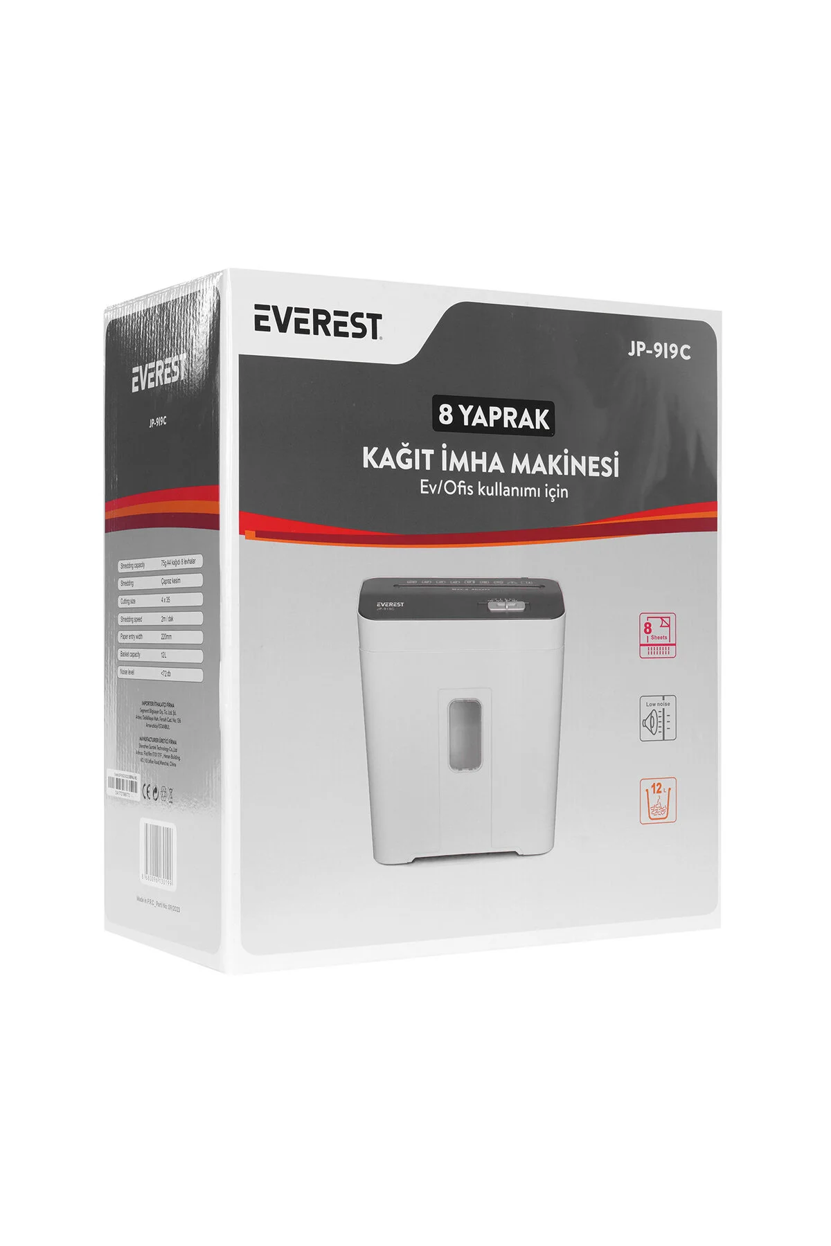 Everest JP-919C 12lt Kağıt Kesme Makinesi 312 -167.3 - 350mm Cross Cut Paper Shredder
