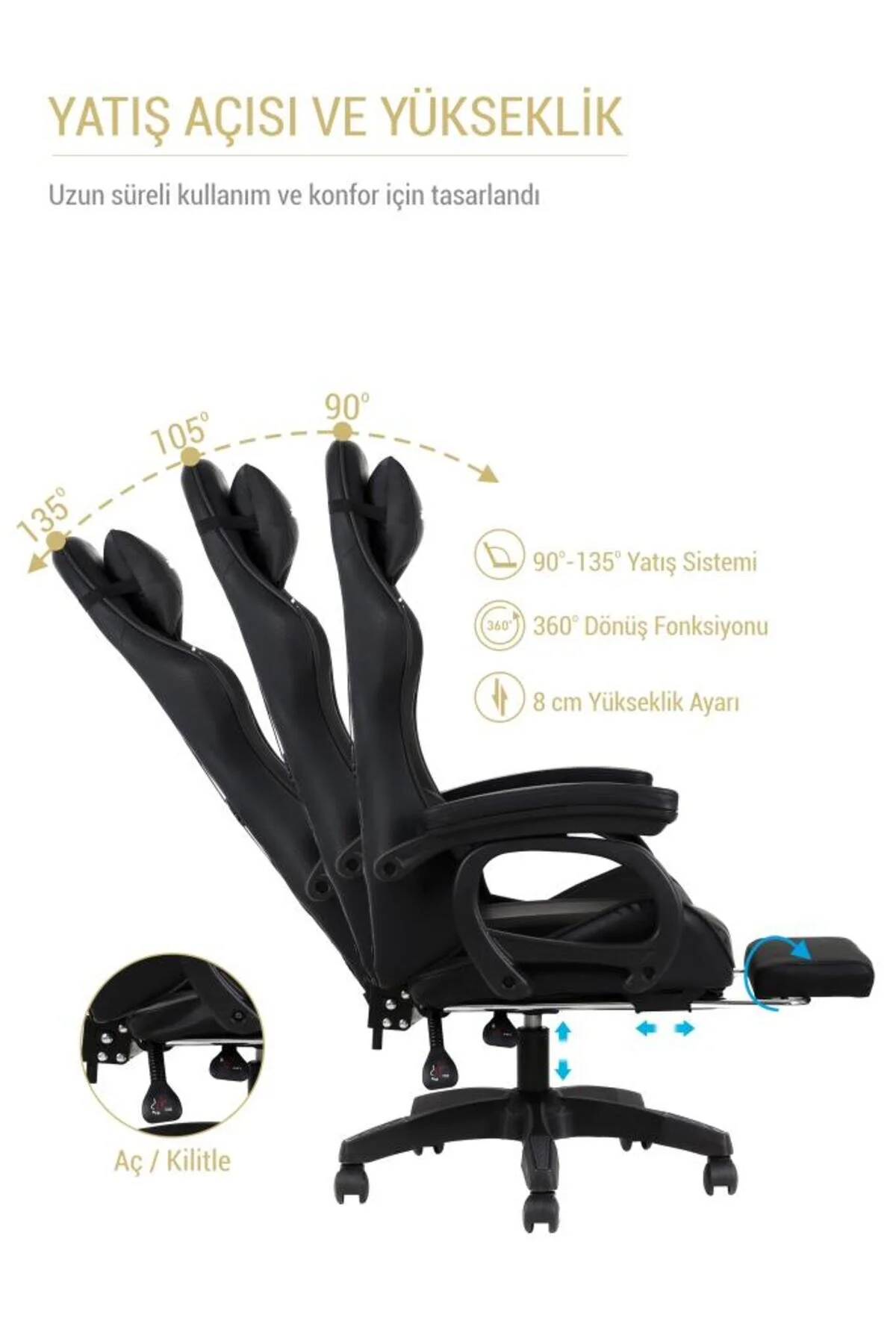 Fashcolle Dynamic Black Masajlı Oyuncu Koltuğu