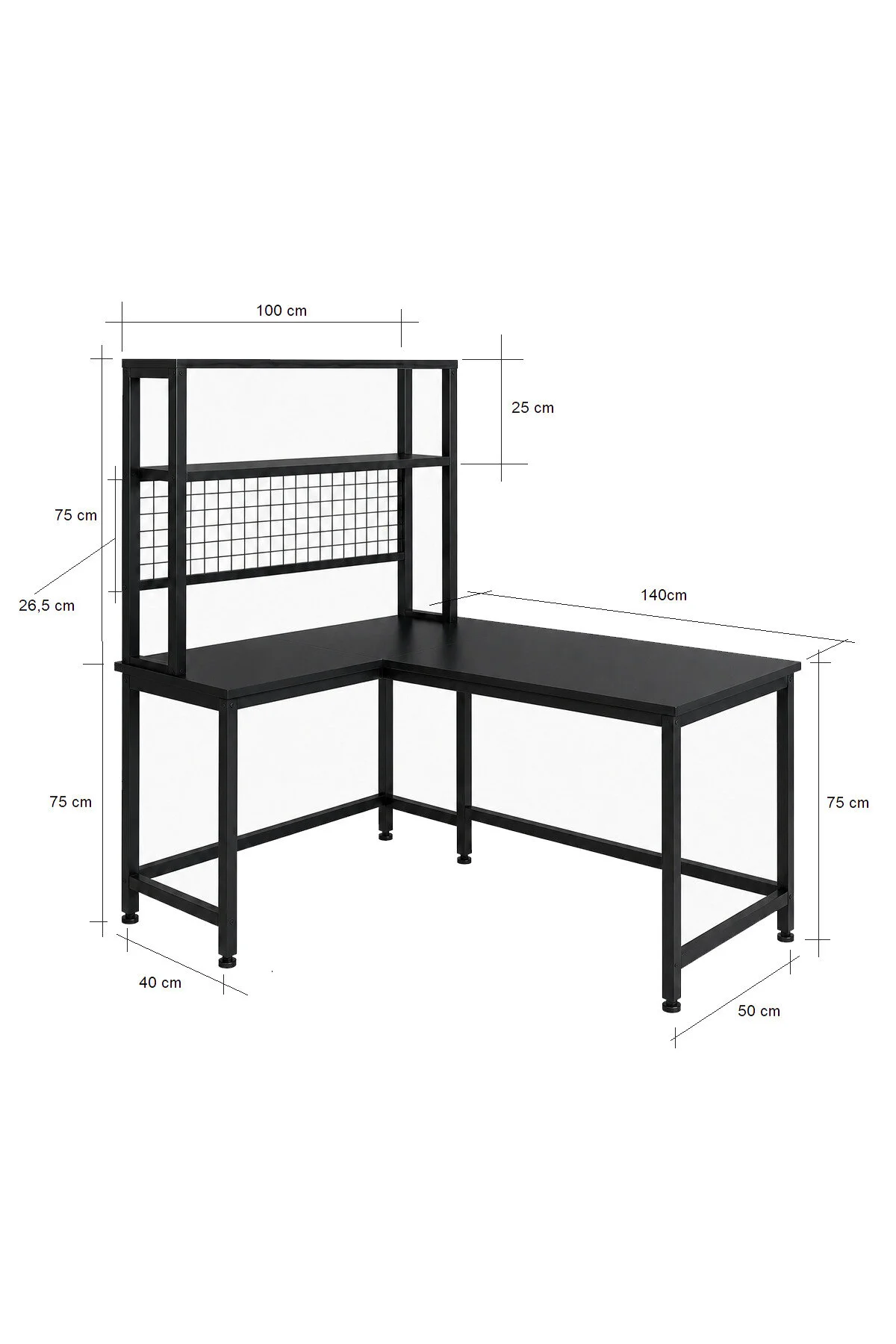 faween Pro 140 cm Gömme Gün Işığı LED'li L Tipi Oyuncu ve Çalışma Masası - Siyah (CB010)