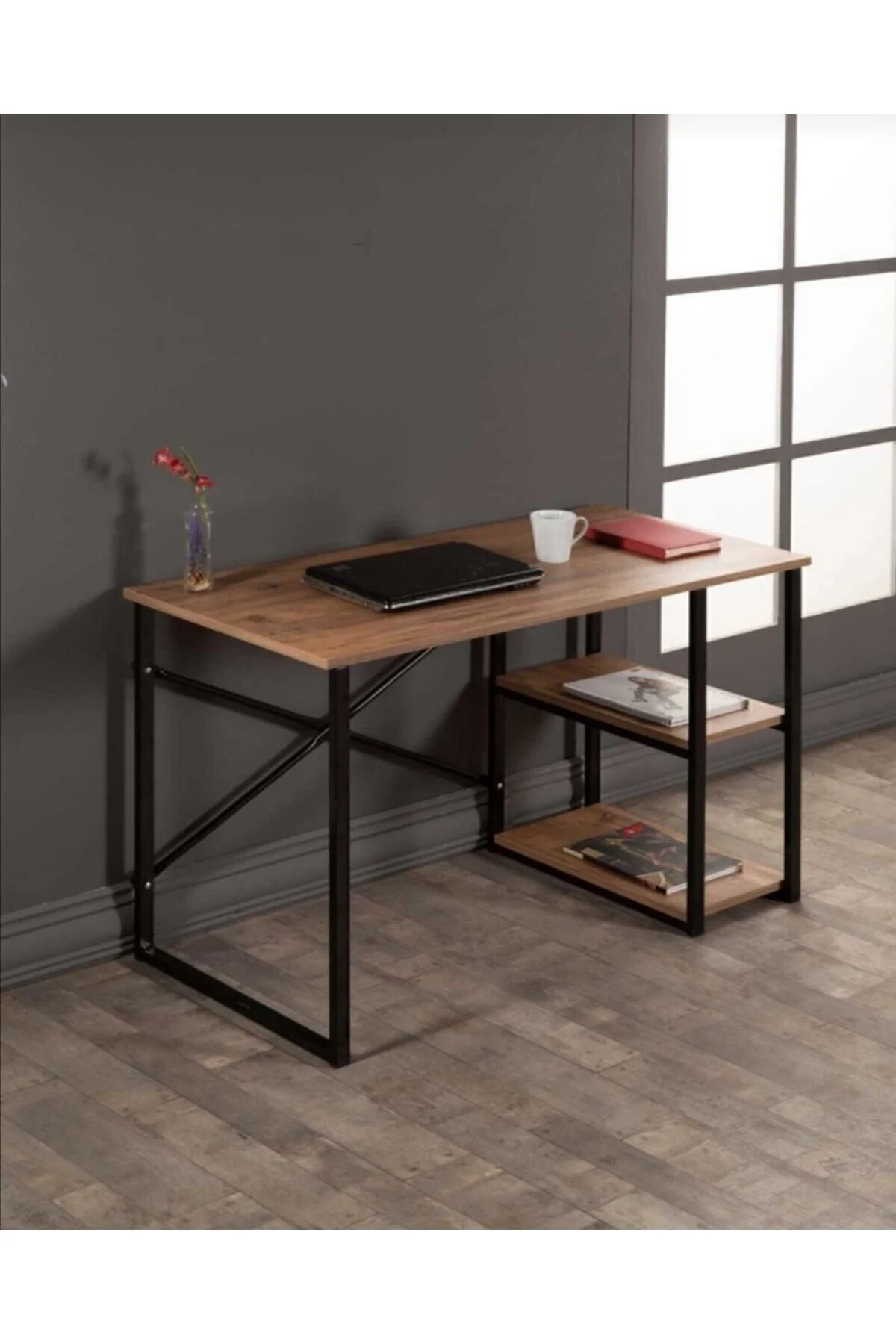 FİLE EV Metal Çalışma Masası Laptop Bilgisayar Masası 2 Raflı Ofis Çalışma Masası