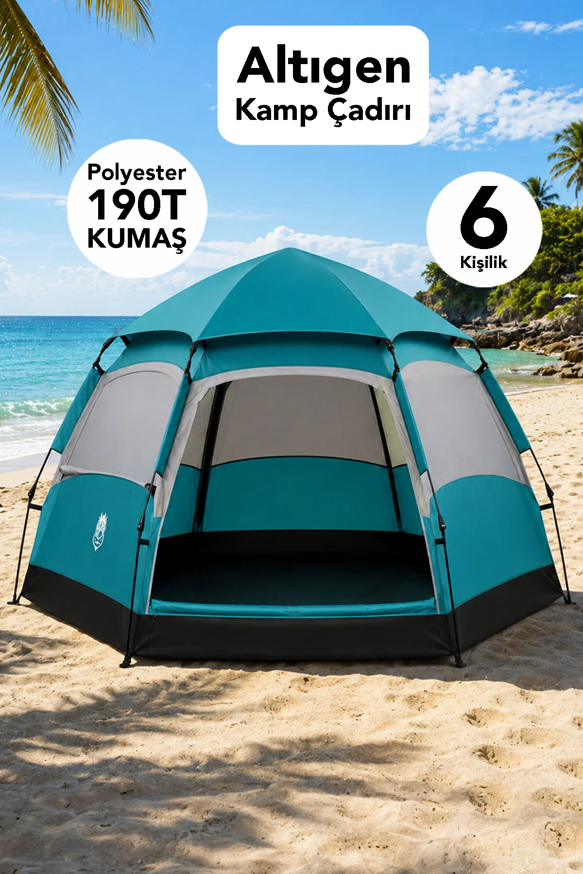 Fischer Altıgen Kamp Çadırı - 6 Kişilik Polyester 190 T Su Geçirmez Kumaş Outdoor Kamp Çadırı