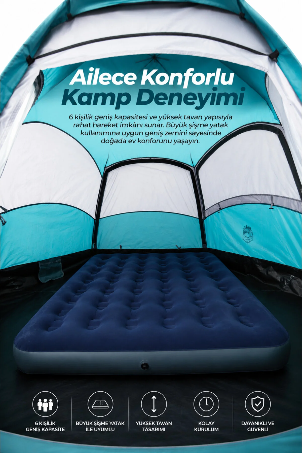 Fischer Altıgen Kamp Çadırı - 6 Kişilik Polyester 190 T Su Geçirmez Kumaş Outdoor Kamp Çadırı